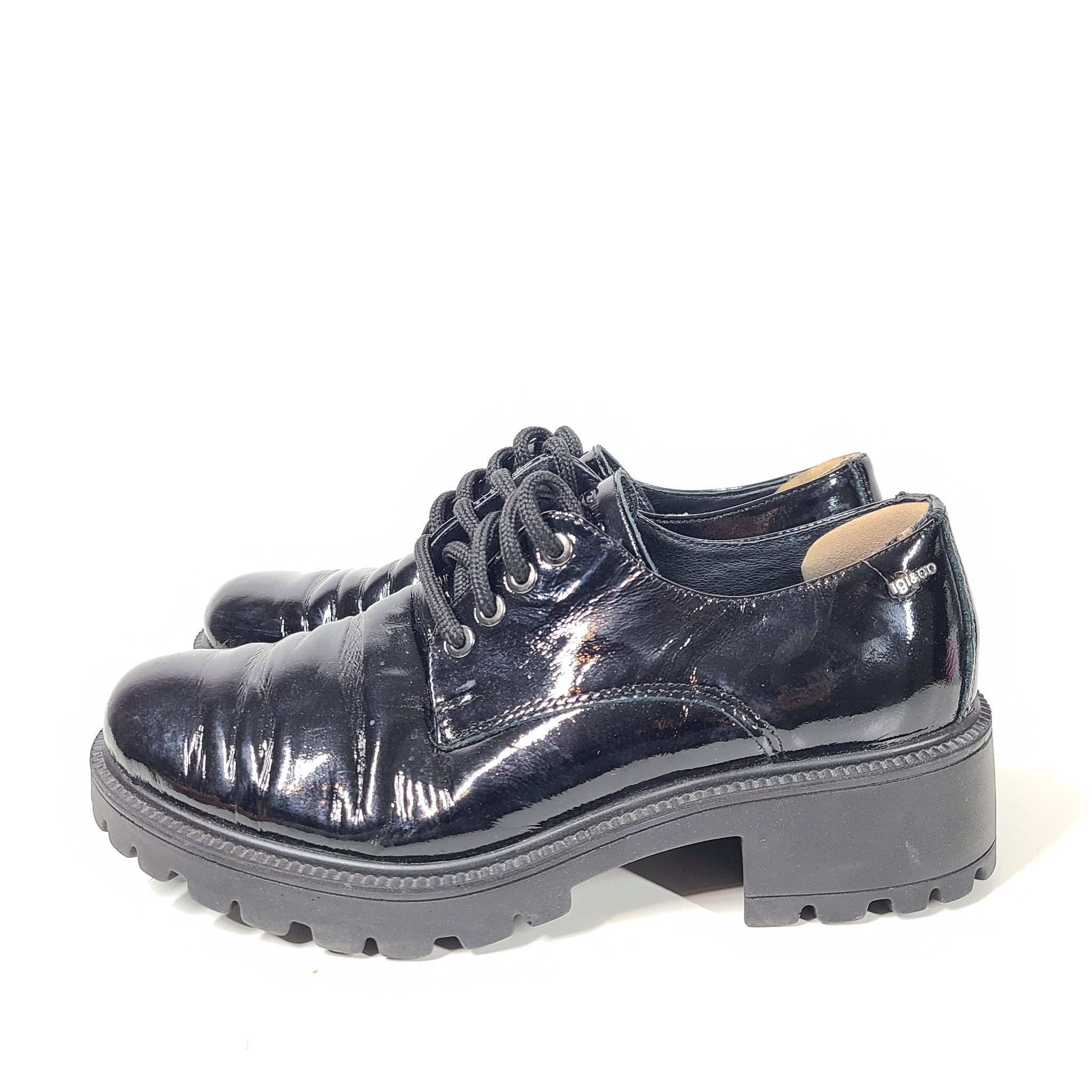IGI & CO Women's Patent Leather Platform Oxfords Black Sz 7