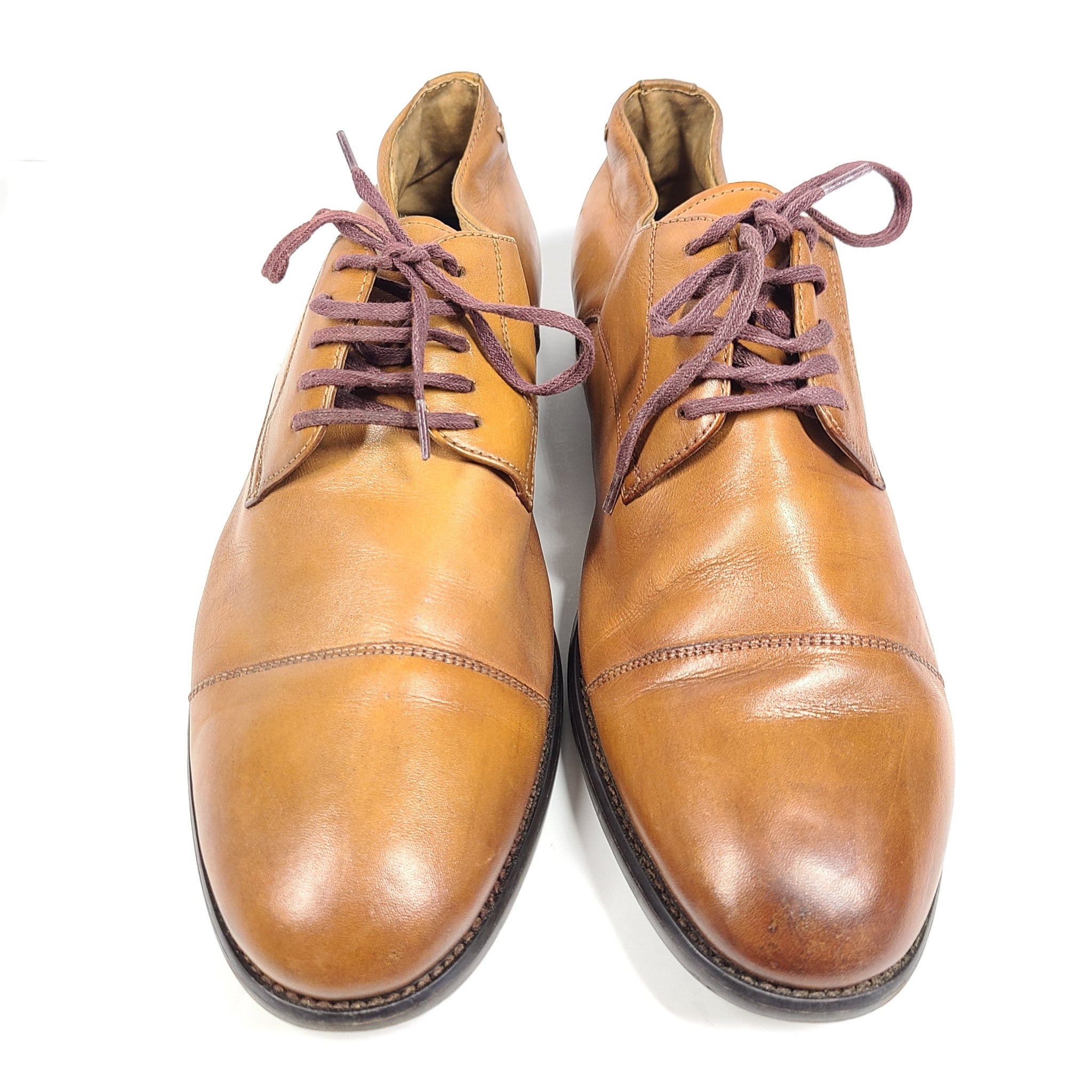 Digel Skipp Men's Cap Toe Leather Oxford Dress Shoes Cognac Brown Sz 8