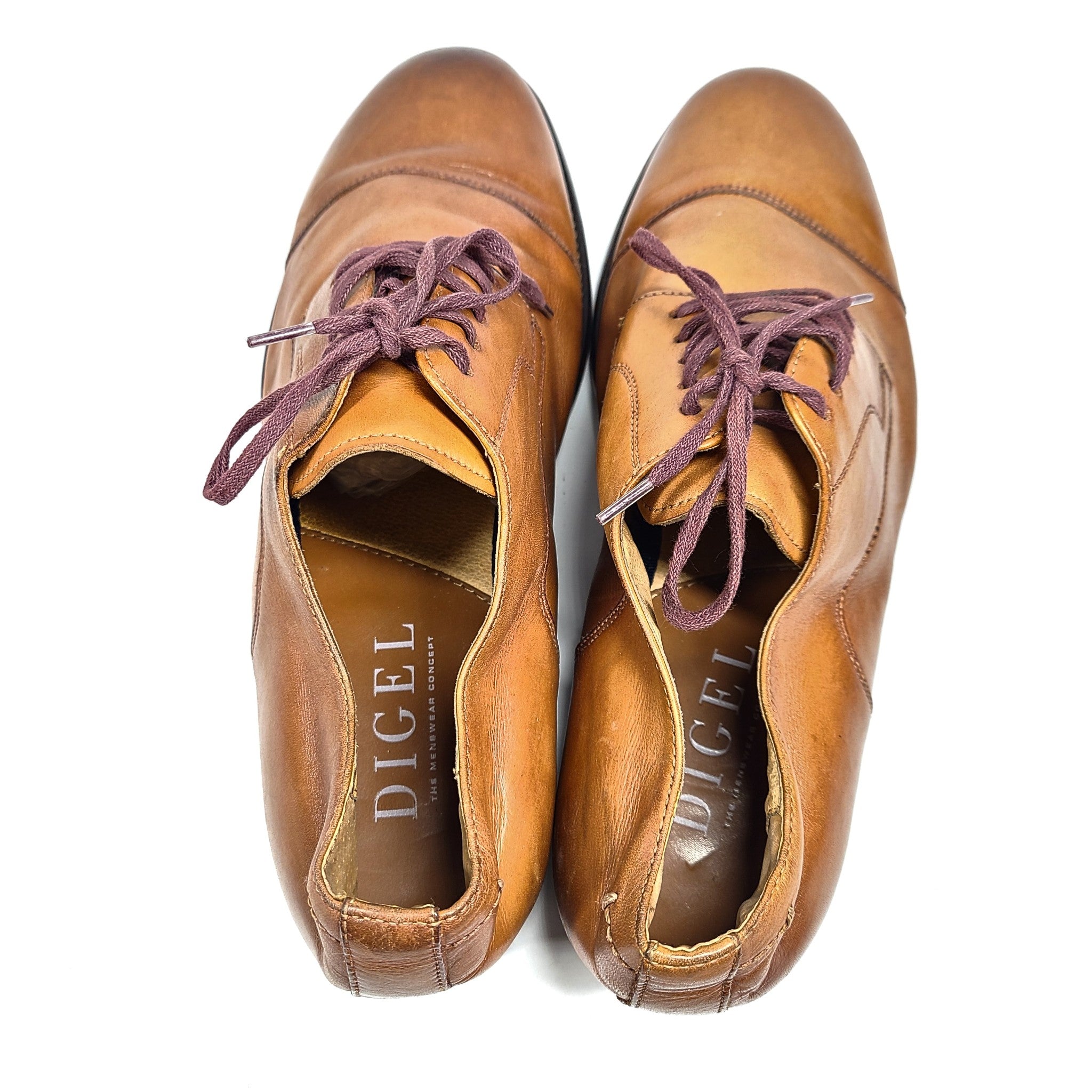 Digel Skipp Men's Cap Toe Leather Oxford Dress Shoes Cognac Brown Sz 8