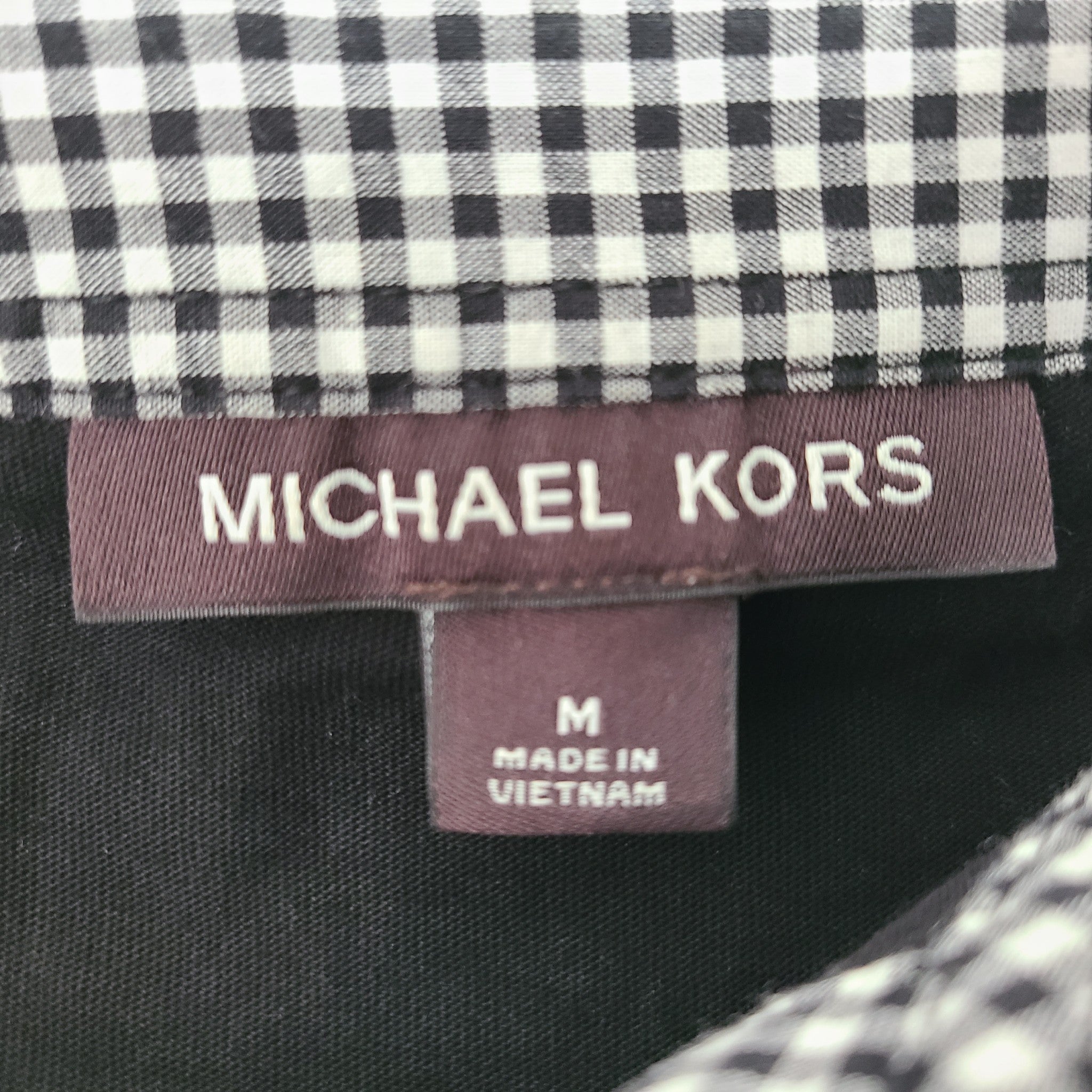 Michael Kors Men's Logo Embroidered Polo Shirt Black Plaid Detail Sz M