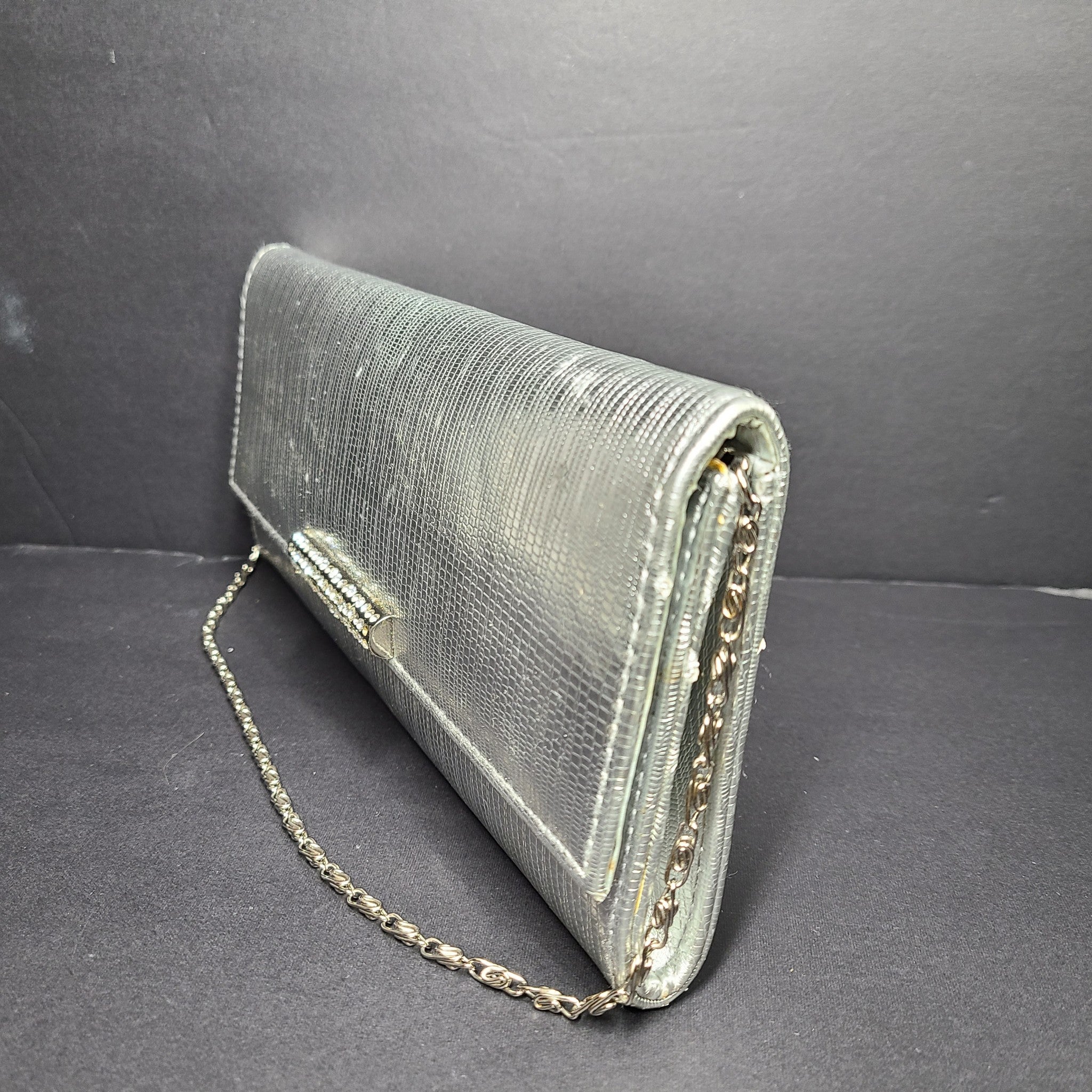 Aldo Women's Silver Baguette Clutch Evening Bag Purse w/ Shoulder Strap