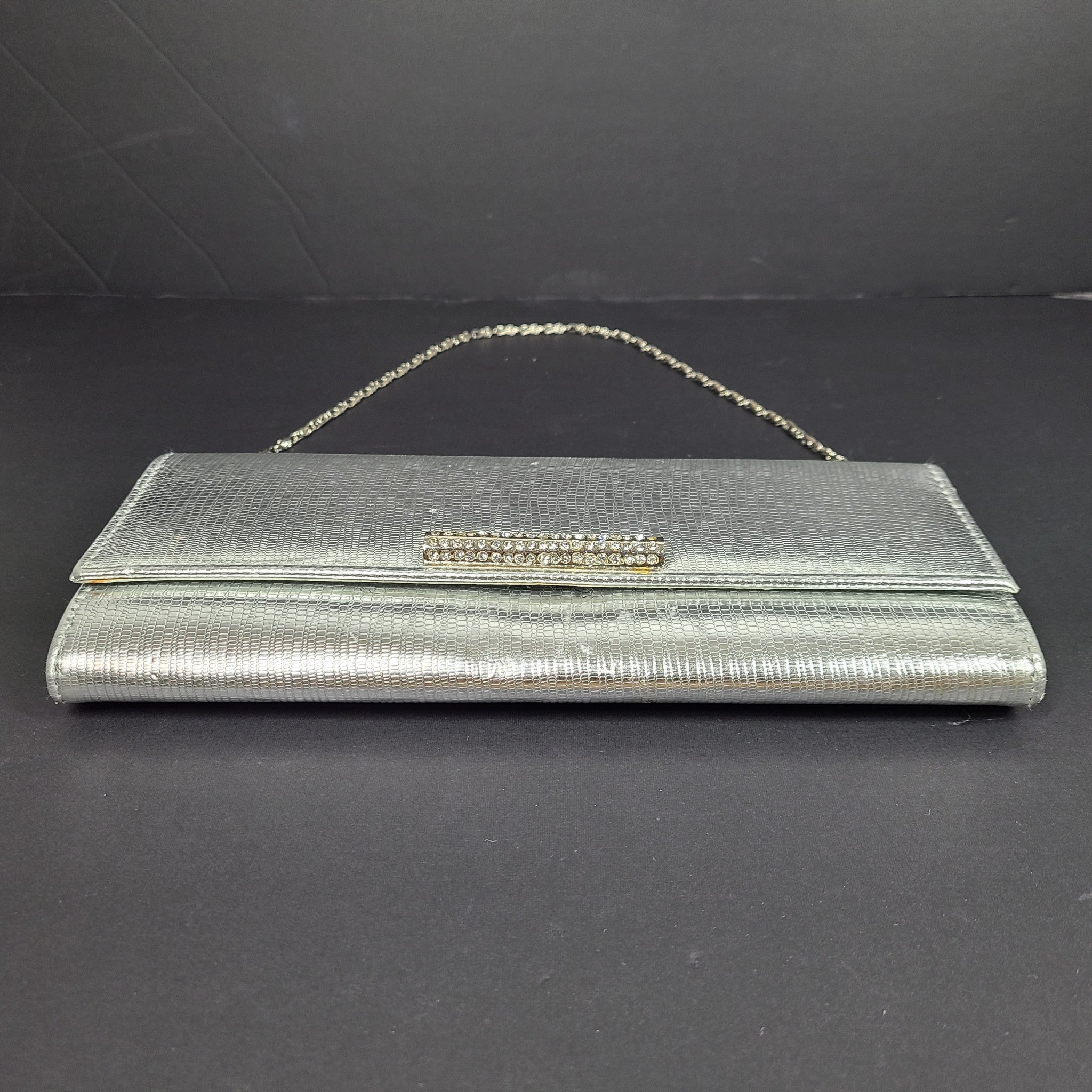 Aldo Women's Silver Baguette Clutch Evening Bag Purse w/ Shoulder Strap
