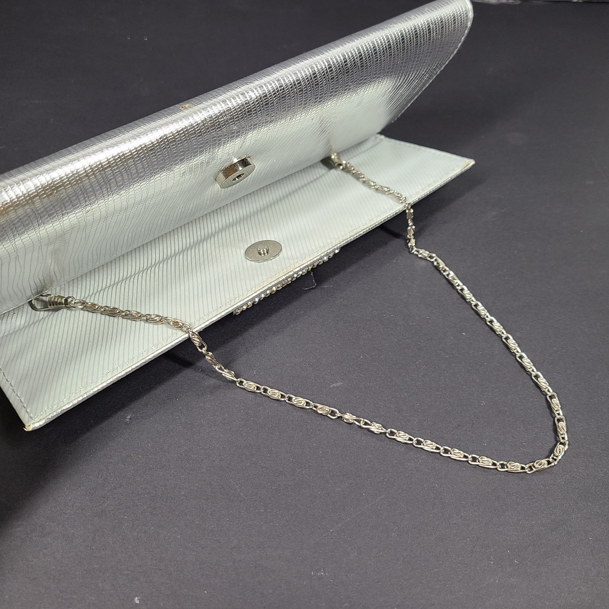 Aldo Women's Silver Baguette Clutch Evening Bag Purse w/ Shoulder Strap