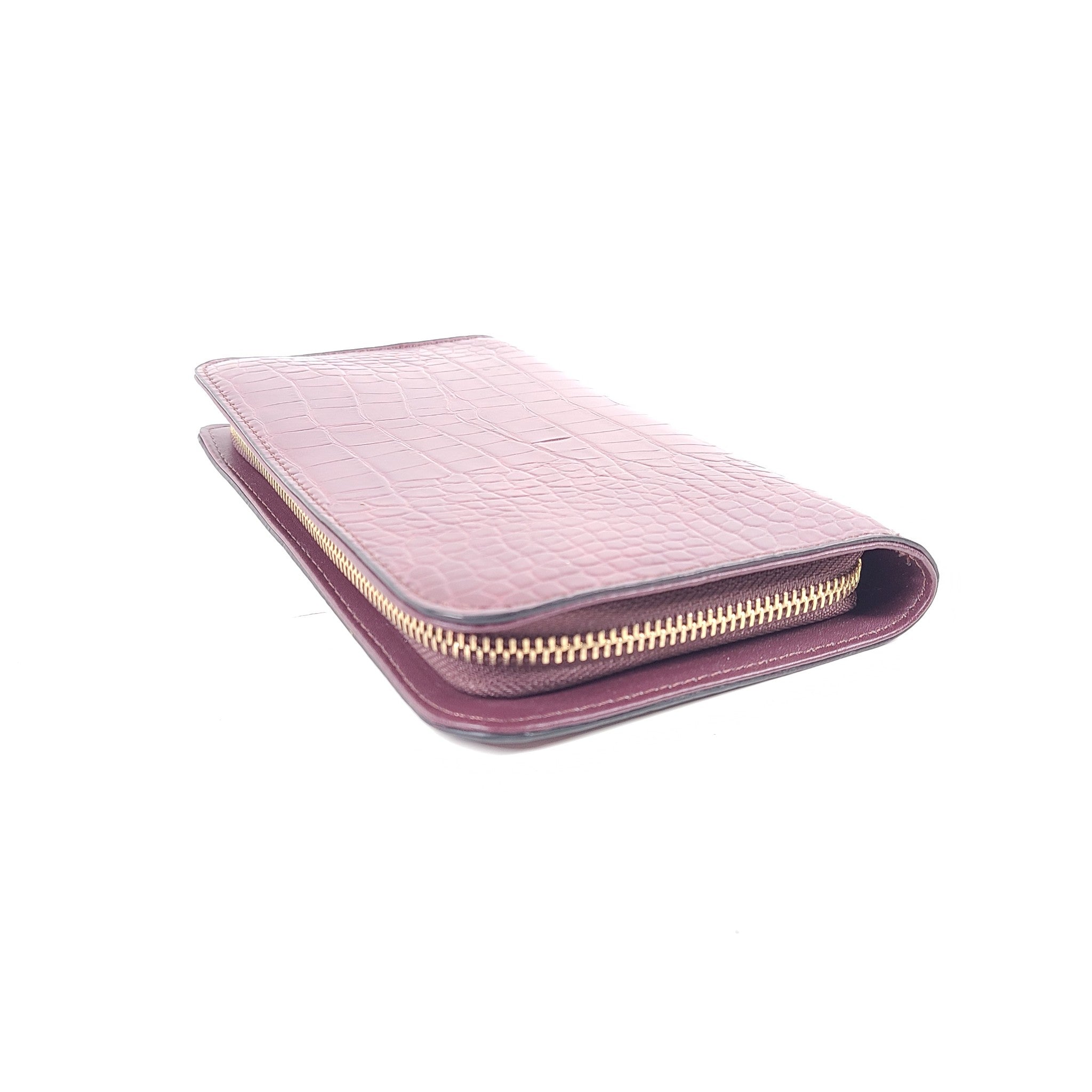 Aldo Silencer Clutch Wallet Burgundy Faux Alligator Leather