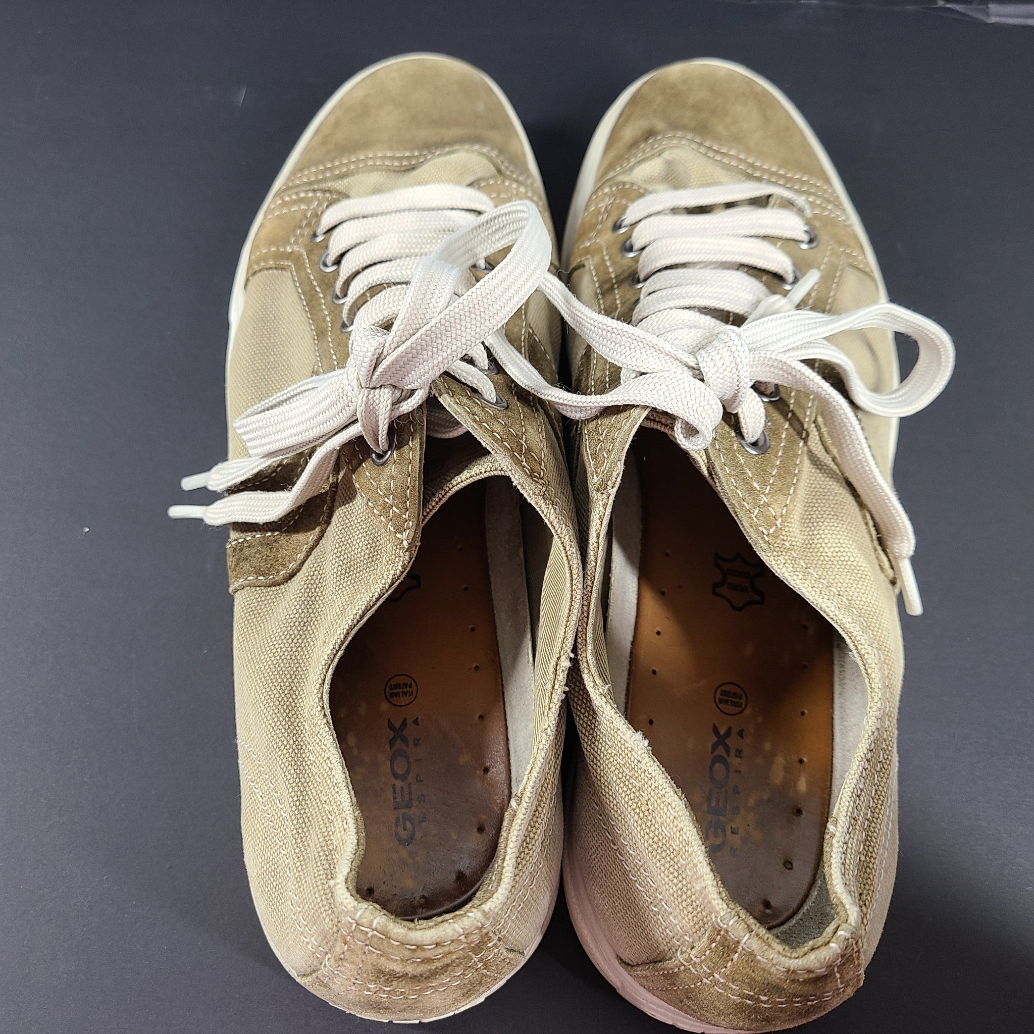 Geox Men's Sneakers Casual Shoes Sneakers Canvas Suede Taupe Beige US12.5