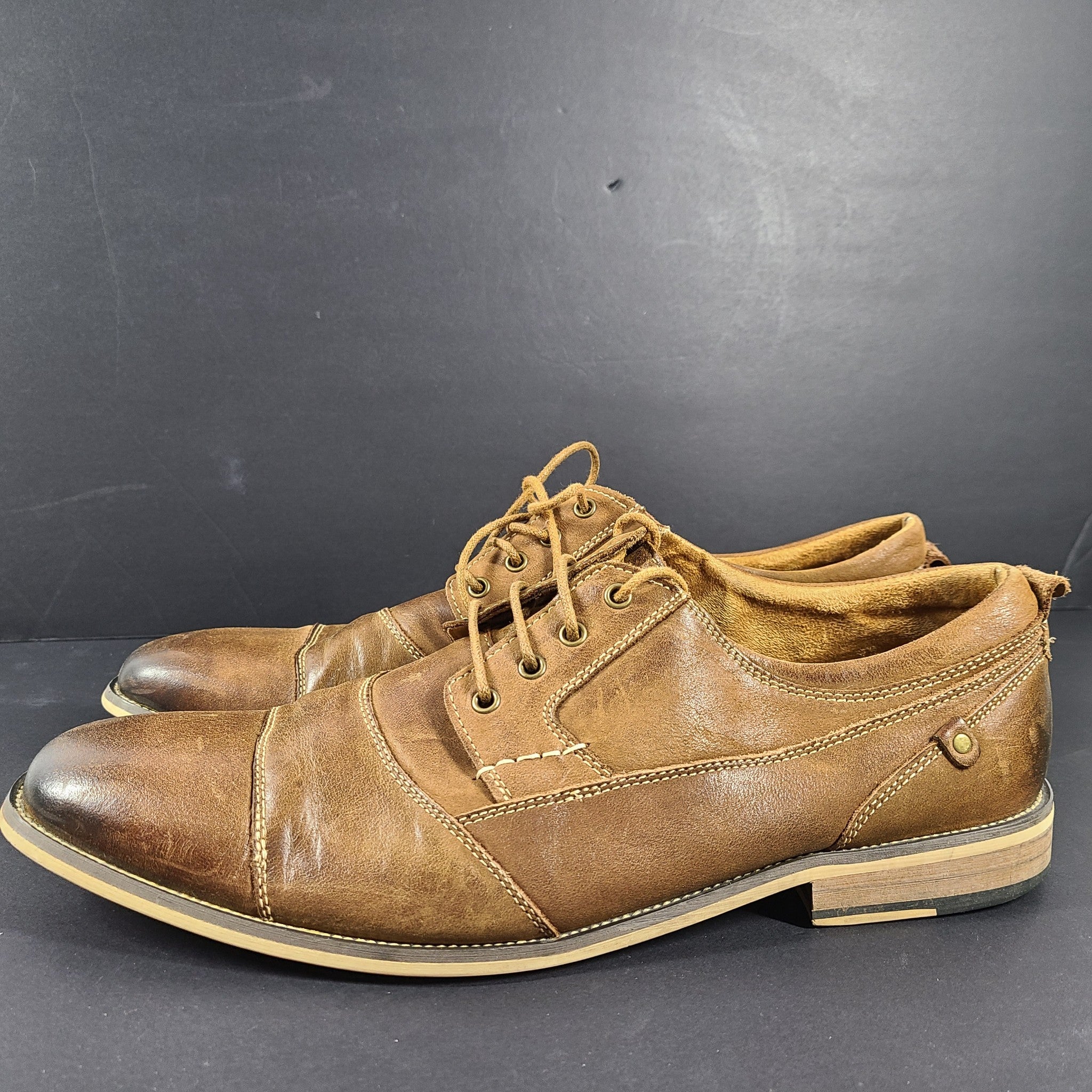 Steve Madden Men's Jessup Cap Toe Oxford Shoes Brown Leather US Sz 13