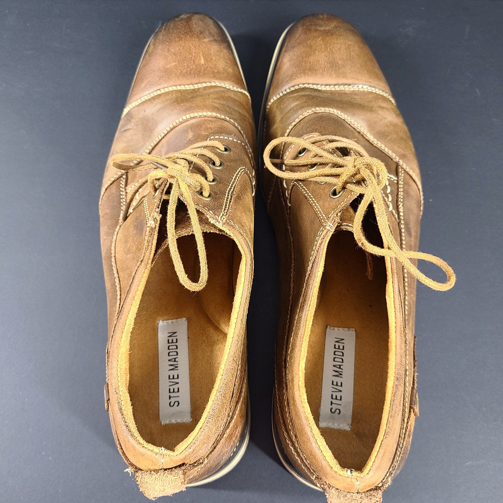 Steve Madden Men's Jessup Cap Toe Oxford Shoes Brown Leather US Sz 13