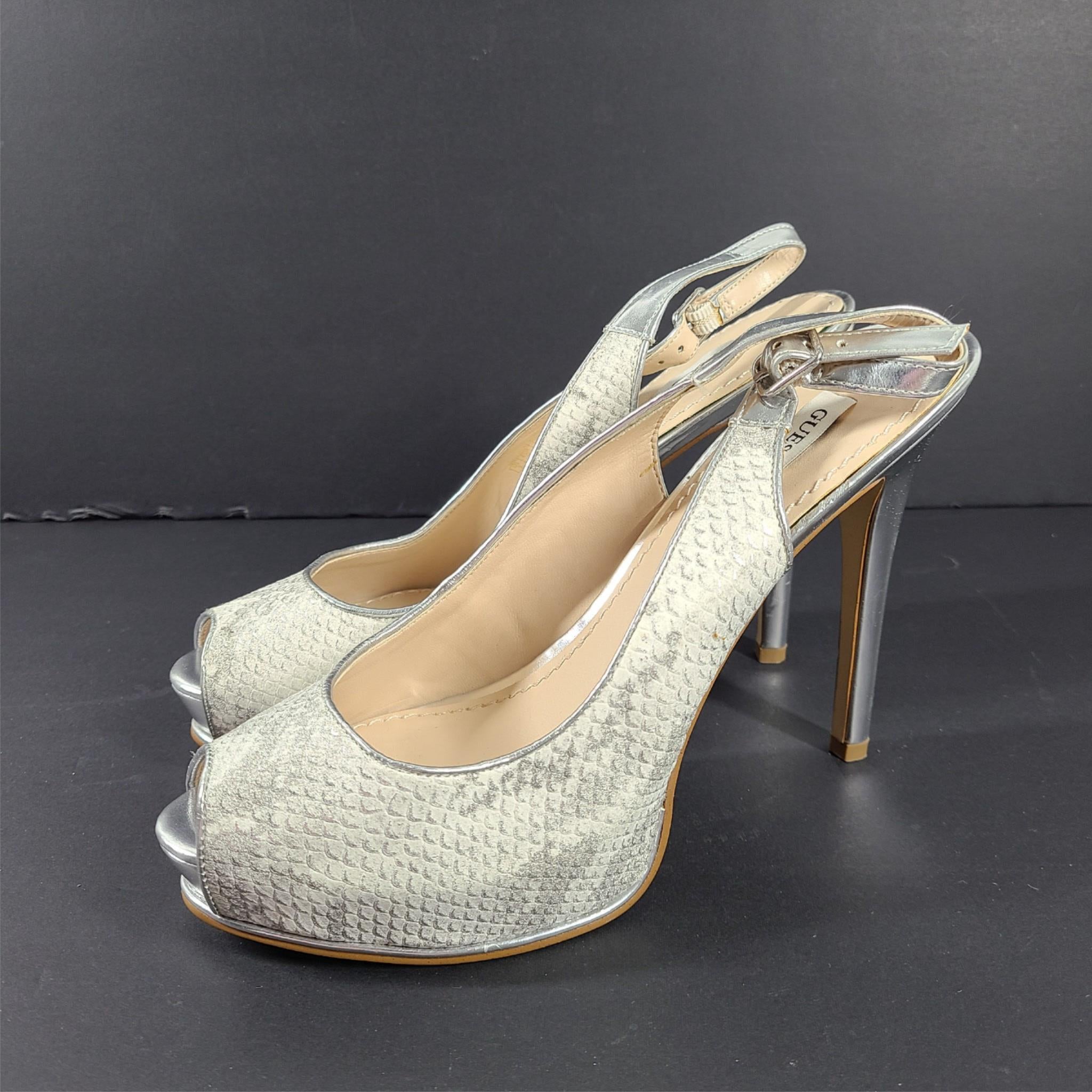 Guess Huela 2 Platform Pumps Snake Skin Print Peep Toe Heels Sandals Sz 9