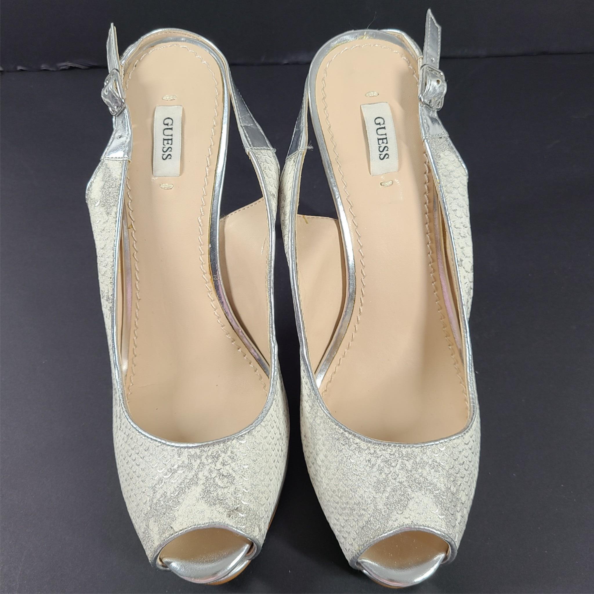 Guess Huela 2 Platform Pumps Snake Skin Print Peep Toe Heels Sandals Sz 9