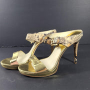 Michael Kors Beverly Mule High Heel Sandals Gold Snakeskin Sz 9.5