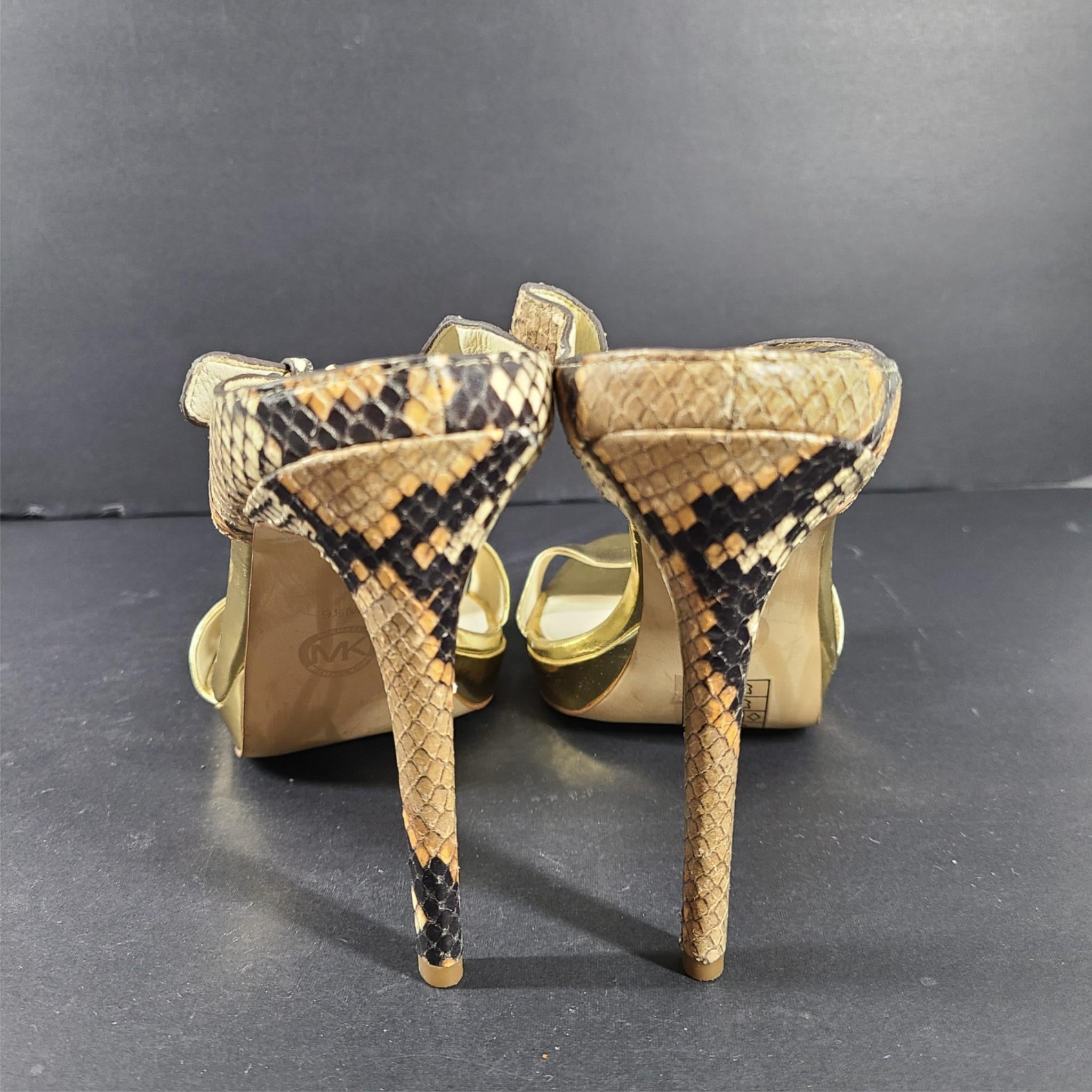 Michael Kors Beverly Mule High Heel Sandals Gold Snakeskin Sz 9.5