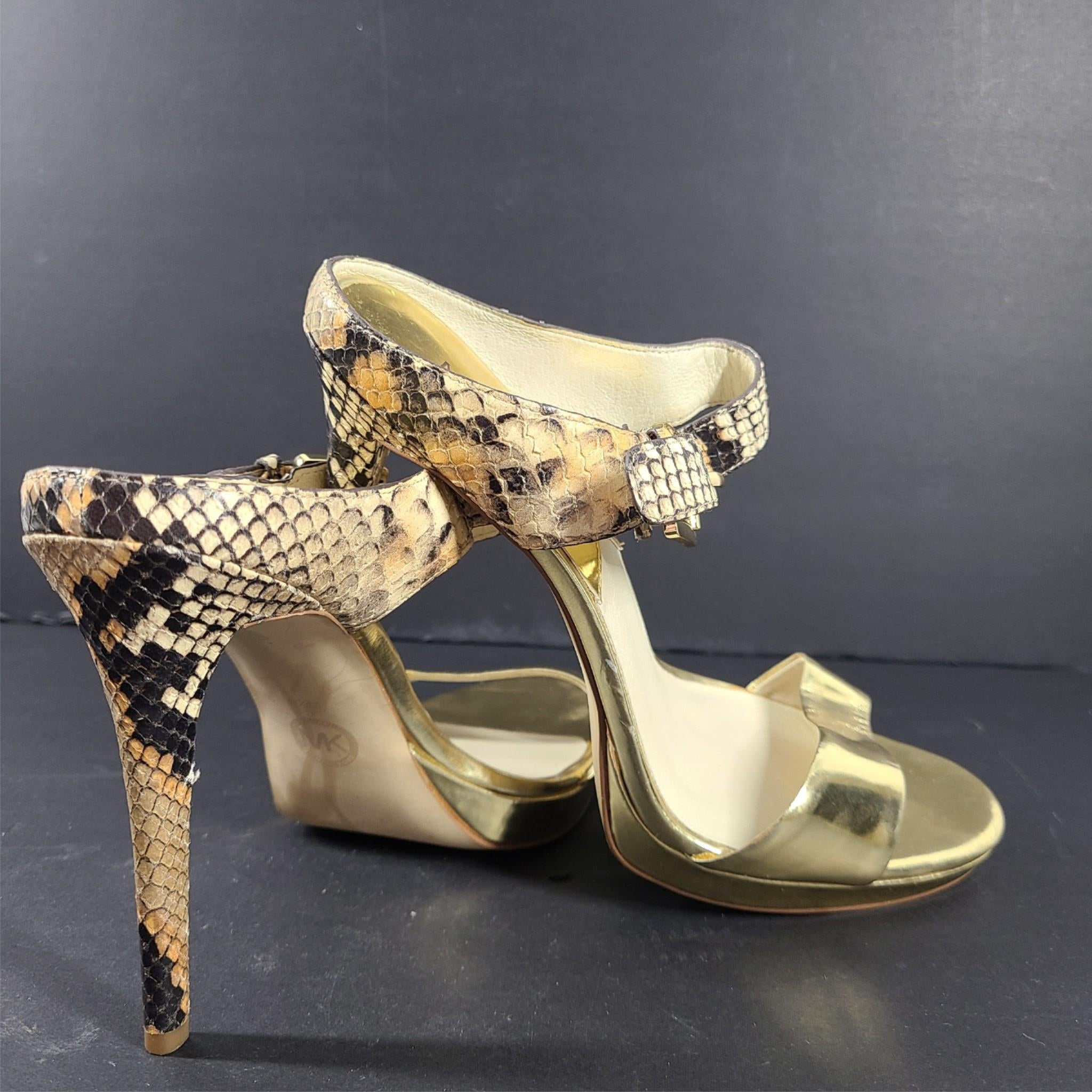 Michael Kors Beverly Mule High Heel Sandals Gold Snakeskin Sz 9.5