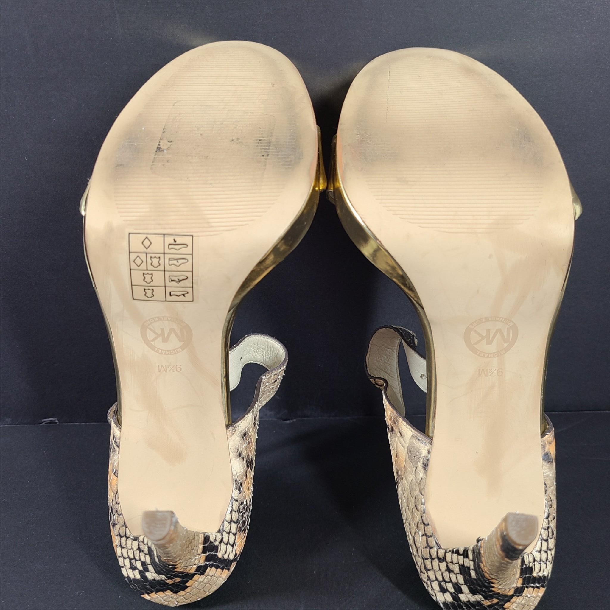 Michael Kors Beverly Mule High Heel Sandals Gold Snakeskin Sz 9.5