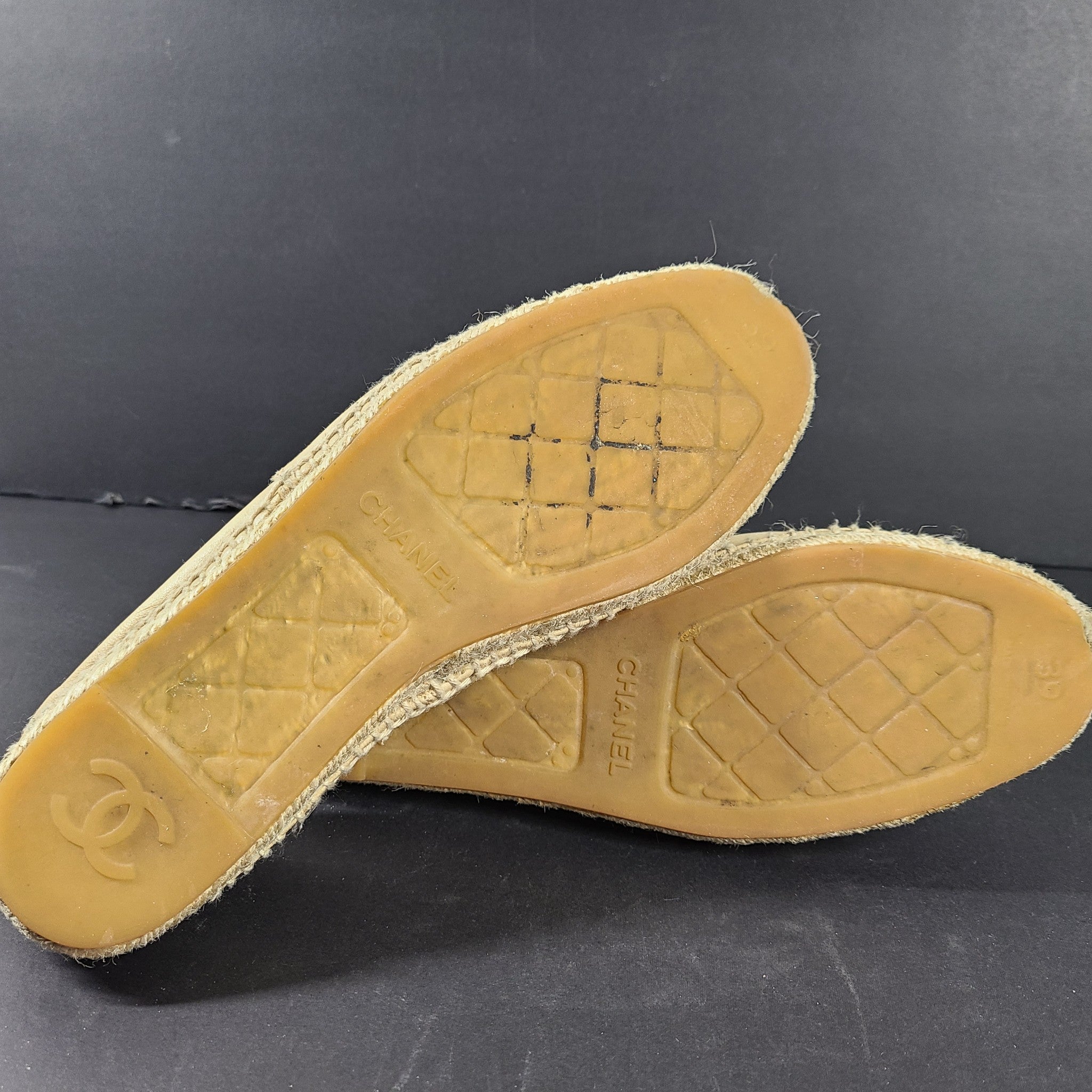 Chanel Women's Lambskin Leather CC Cap Toe Espadrilles Beige/Black G29762 8
