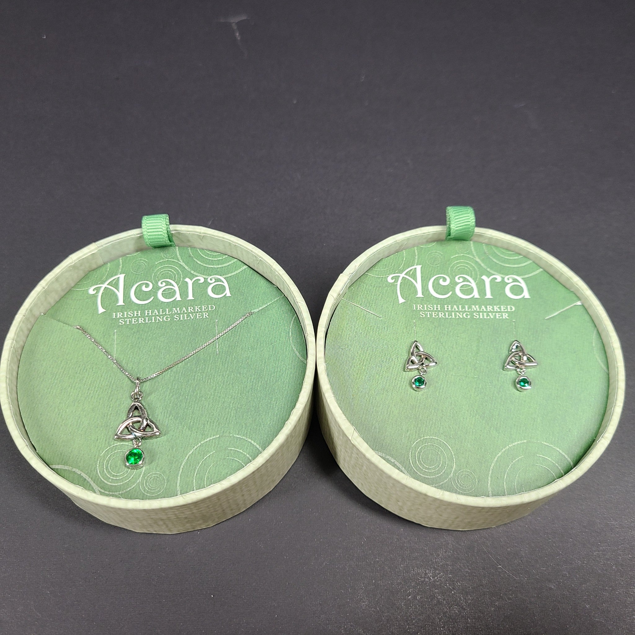 Acara Sterling Silver Trinity Knot Stud Earrings + Necklace Irish Hallmarked