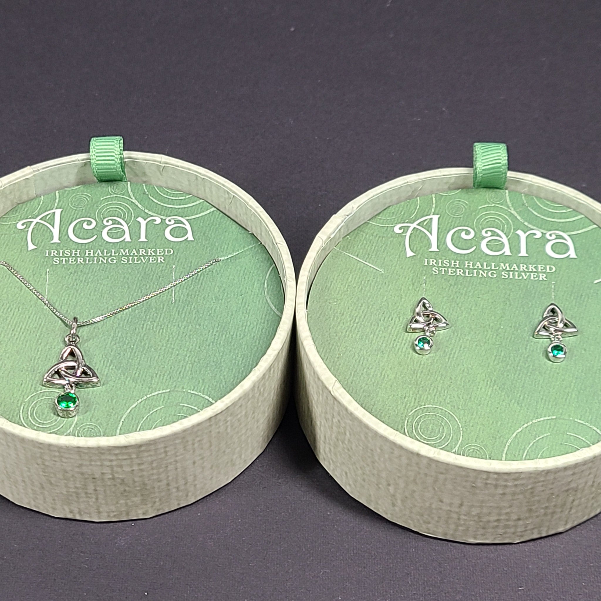 Acara Sterling Silver Trinity Knot Stud Earrings + Necklace Irish Hallmarked