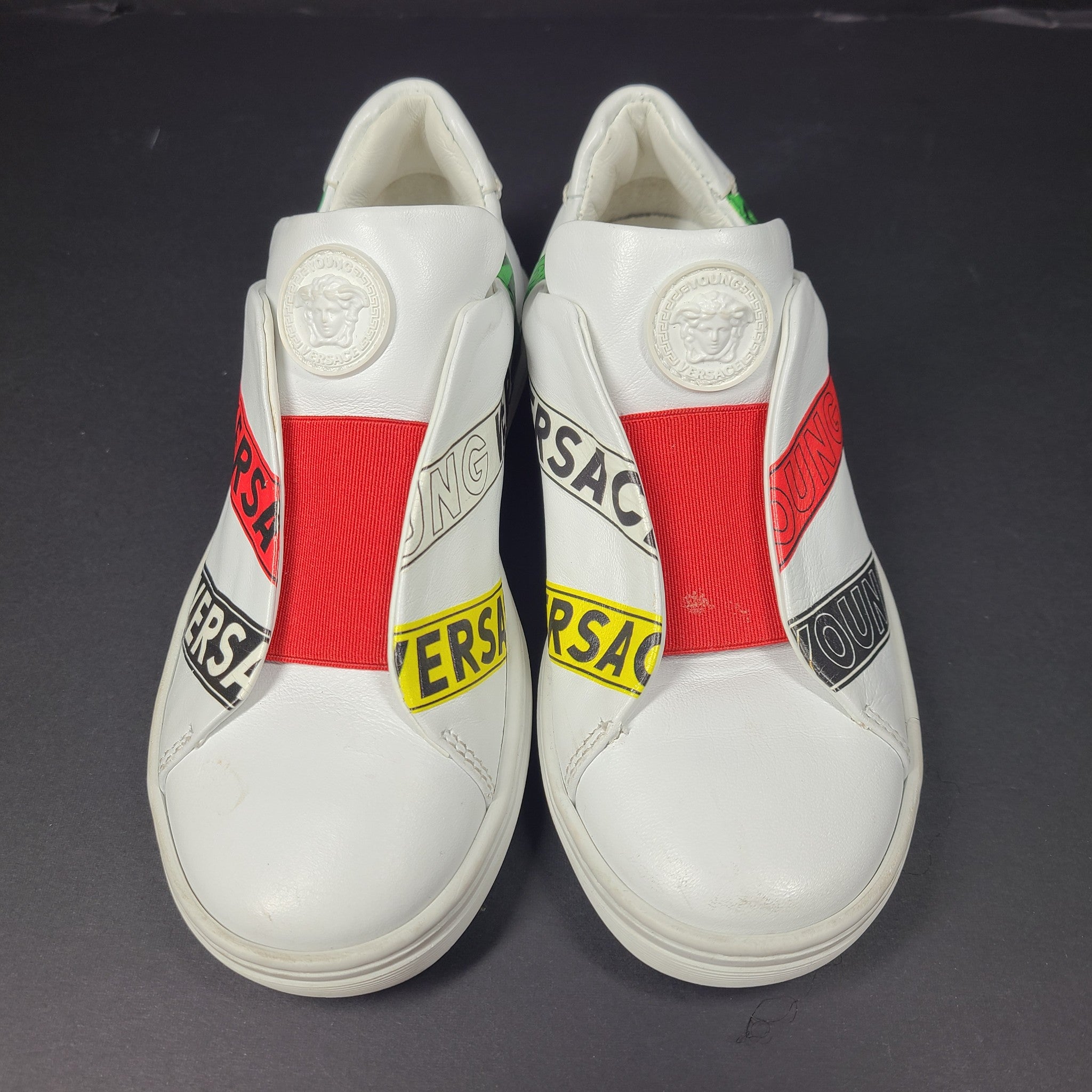 Young Versace Kid's White Leather Slip-on Trainers Sneakers Shoes Sz 12.5C (30)