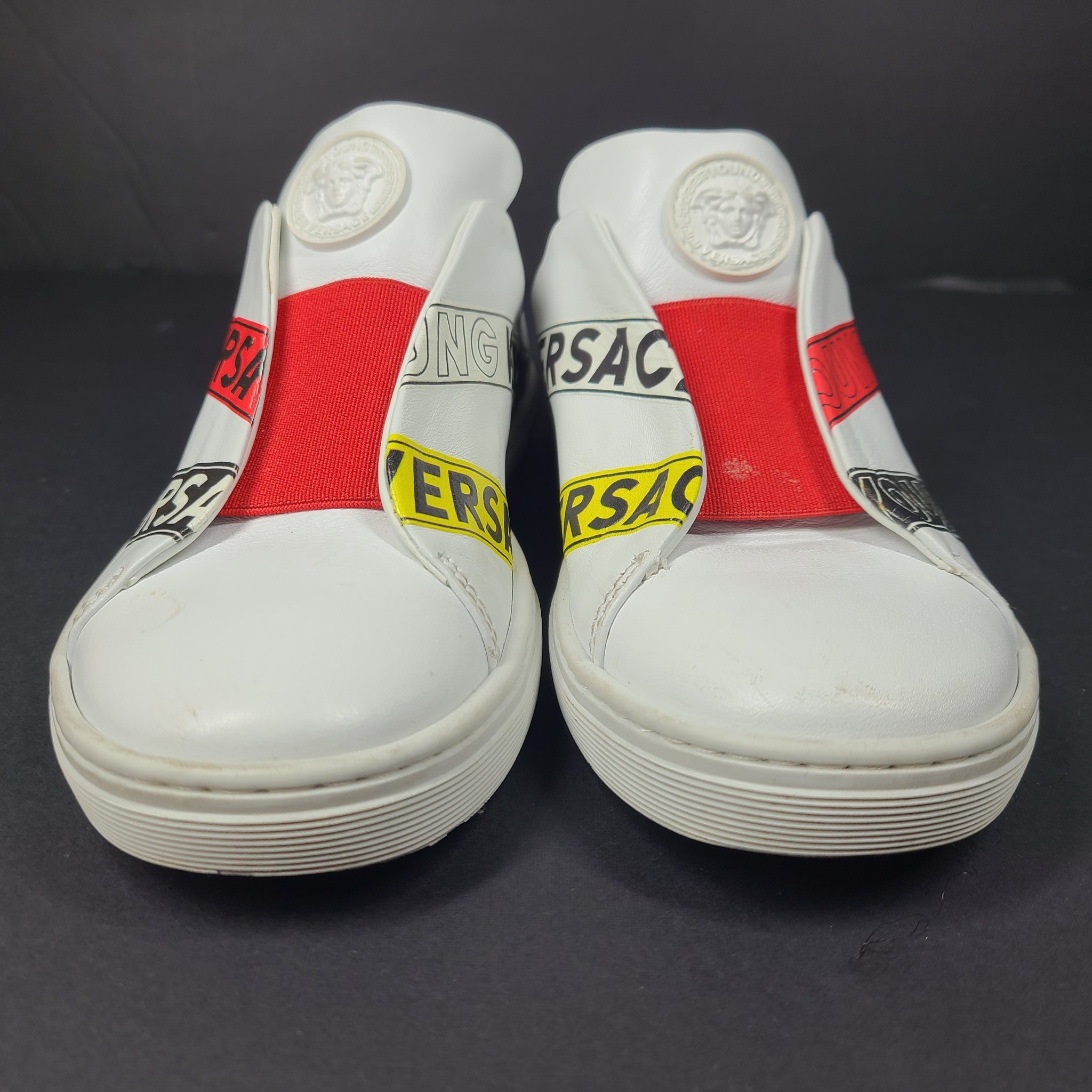 Young Versace Kid's White Leather Slip-on Trainers Sneakers Shoes Sz 12.5C (30)