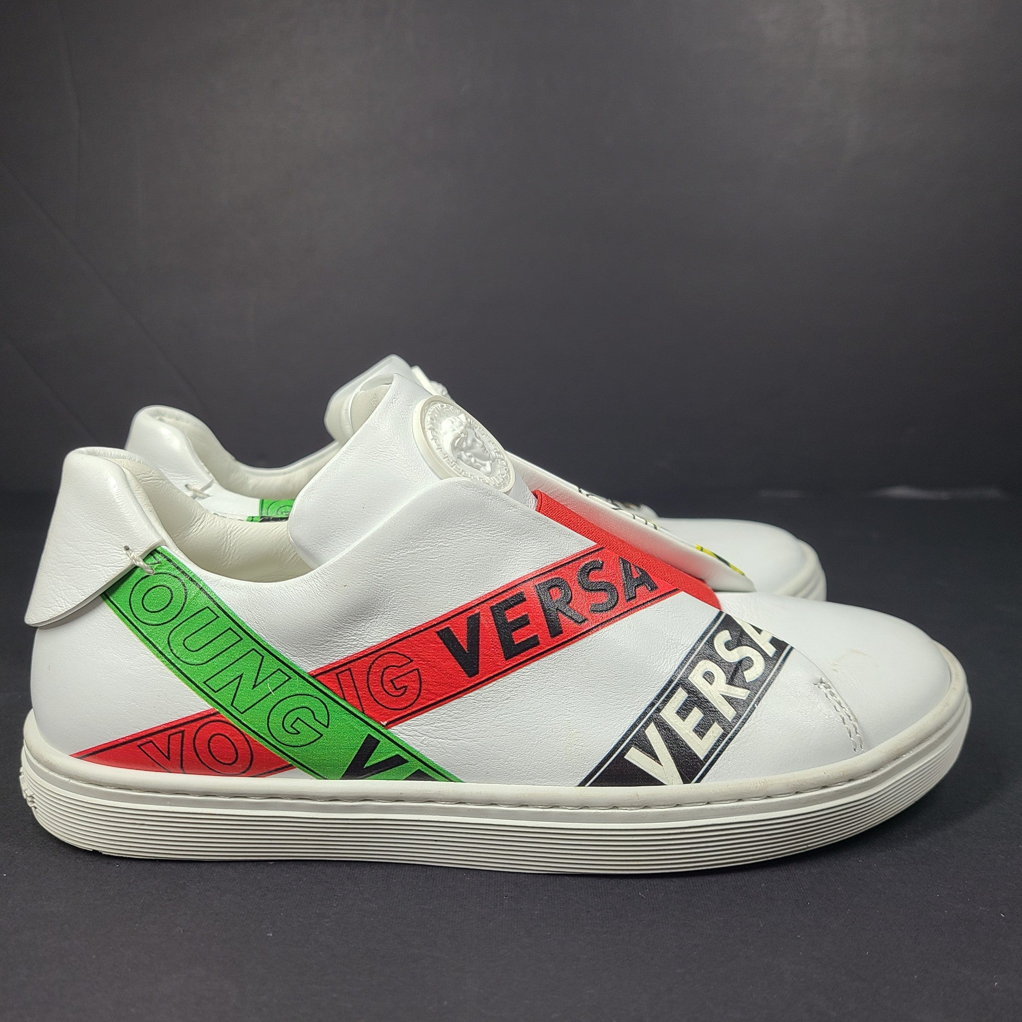 Young Versace Kid's White Leather Slip-on Trainers Sneakers Shoes Sz 12.5C (30)