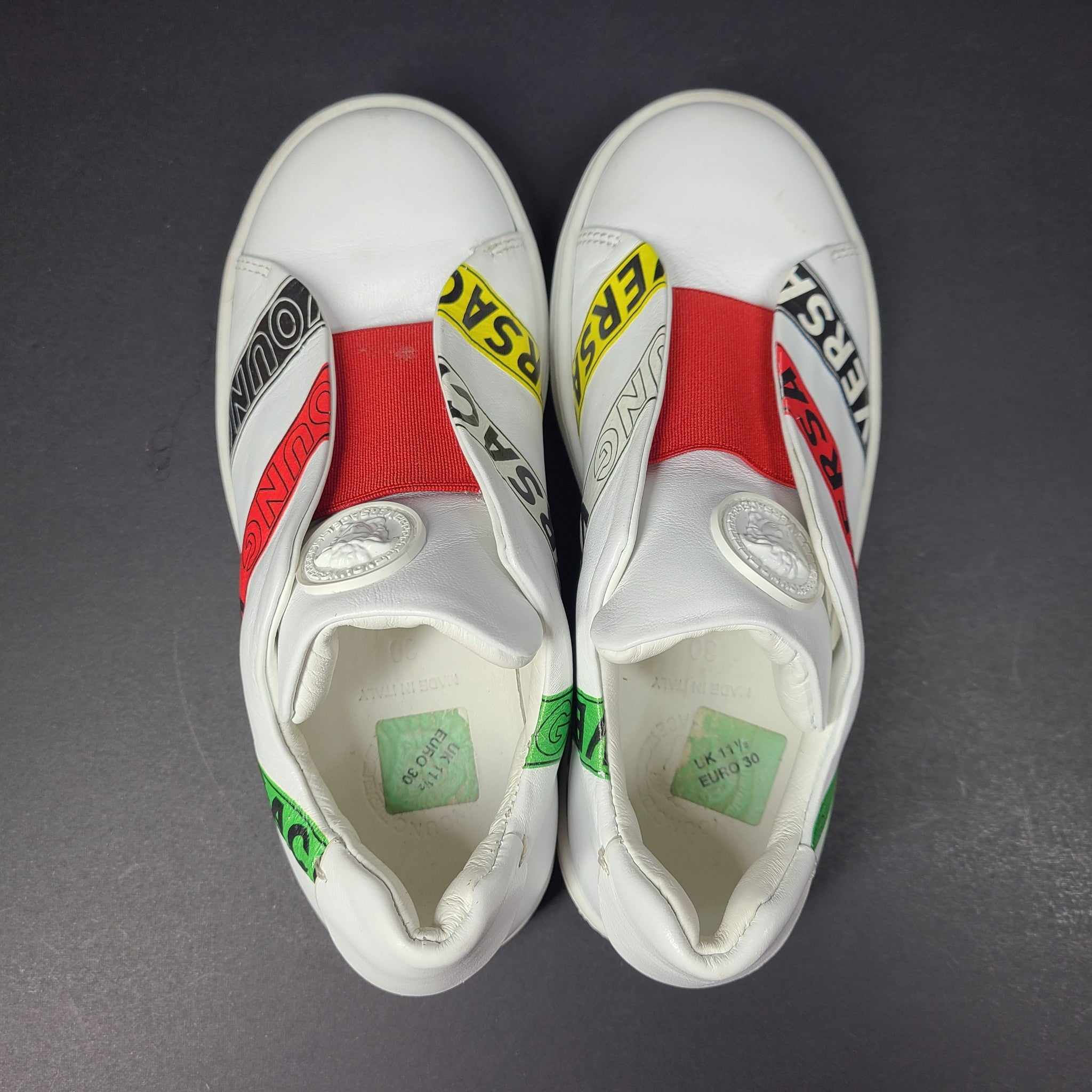 Young Versace Kid's White Leather Slip-on Trainers Sneakers Shoes Sz 12.5C (30)