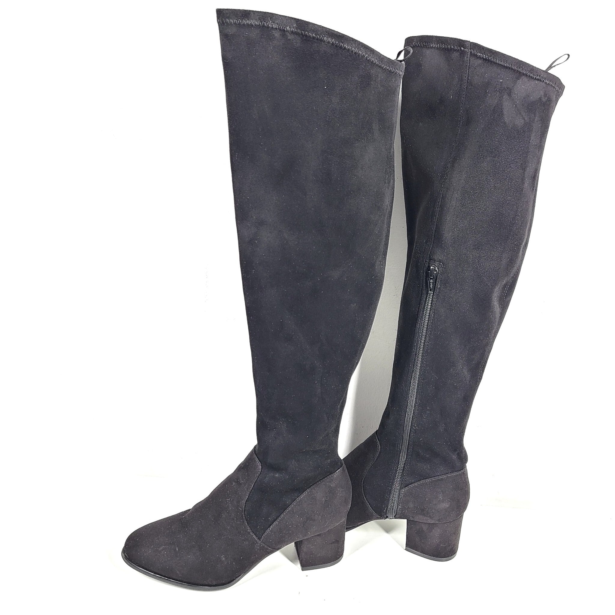 H&M Women's Over the Knee Block Heel Boots Faux Suede Black Sz 8