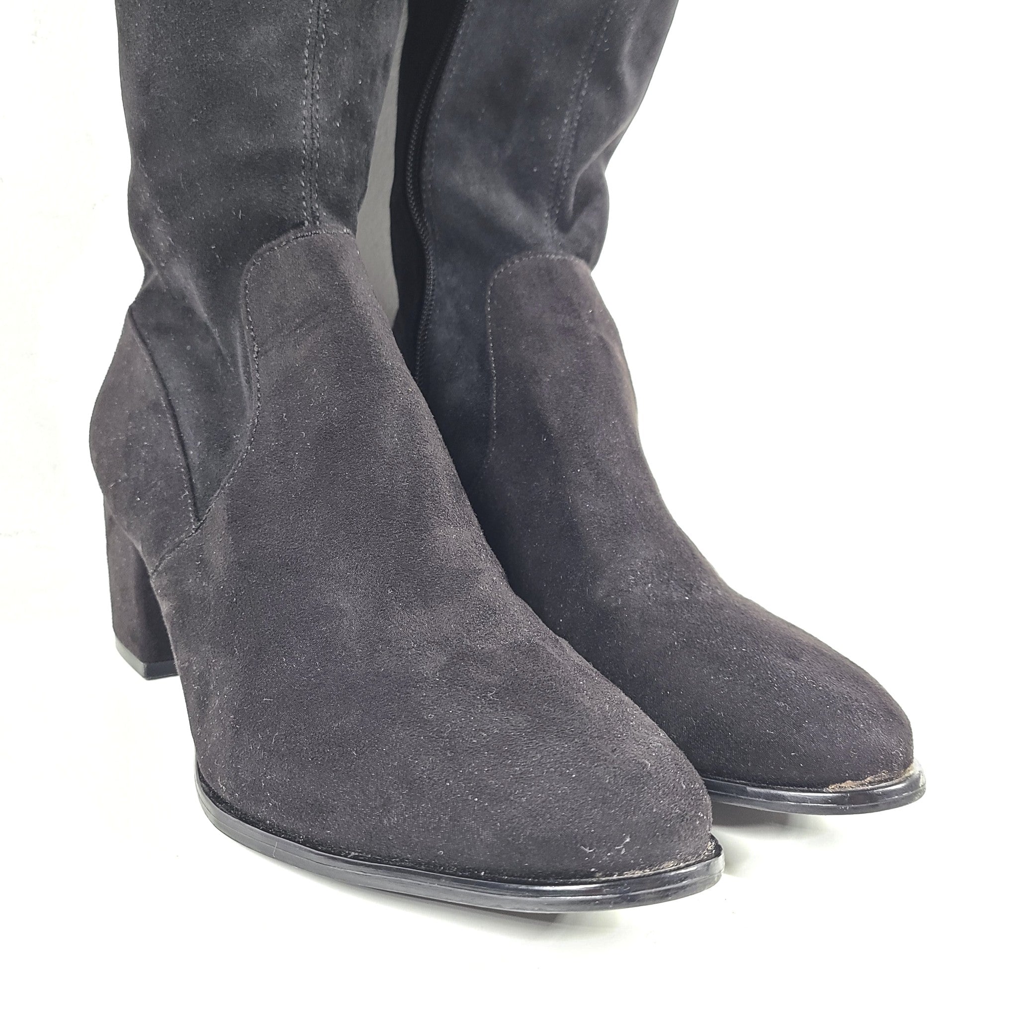 H&M Women's Over the Knee Block Heel Boots Faux Suede Black Sz 8