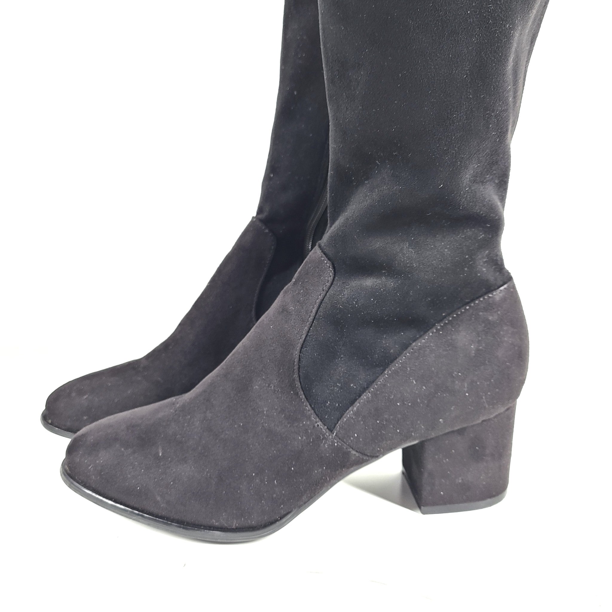 H&M Women's Over the Knee Block Heel Boots Faux Suede Black Sz 8