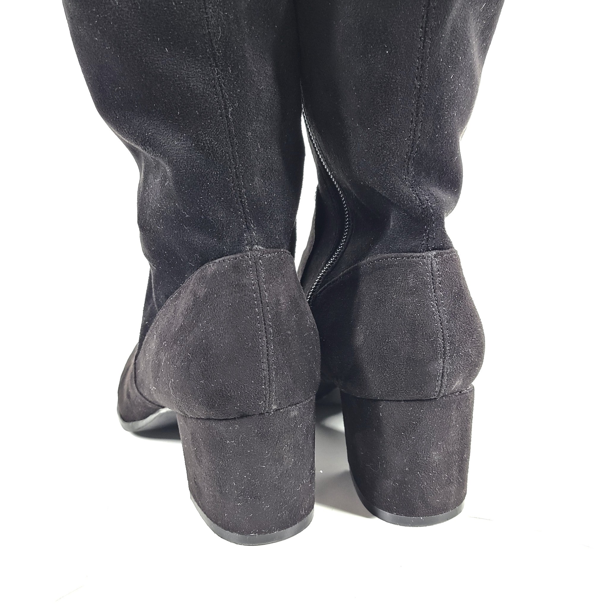H&M Women's Over the Knee Block Heel Boots Faux Suede Black Sz 8