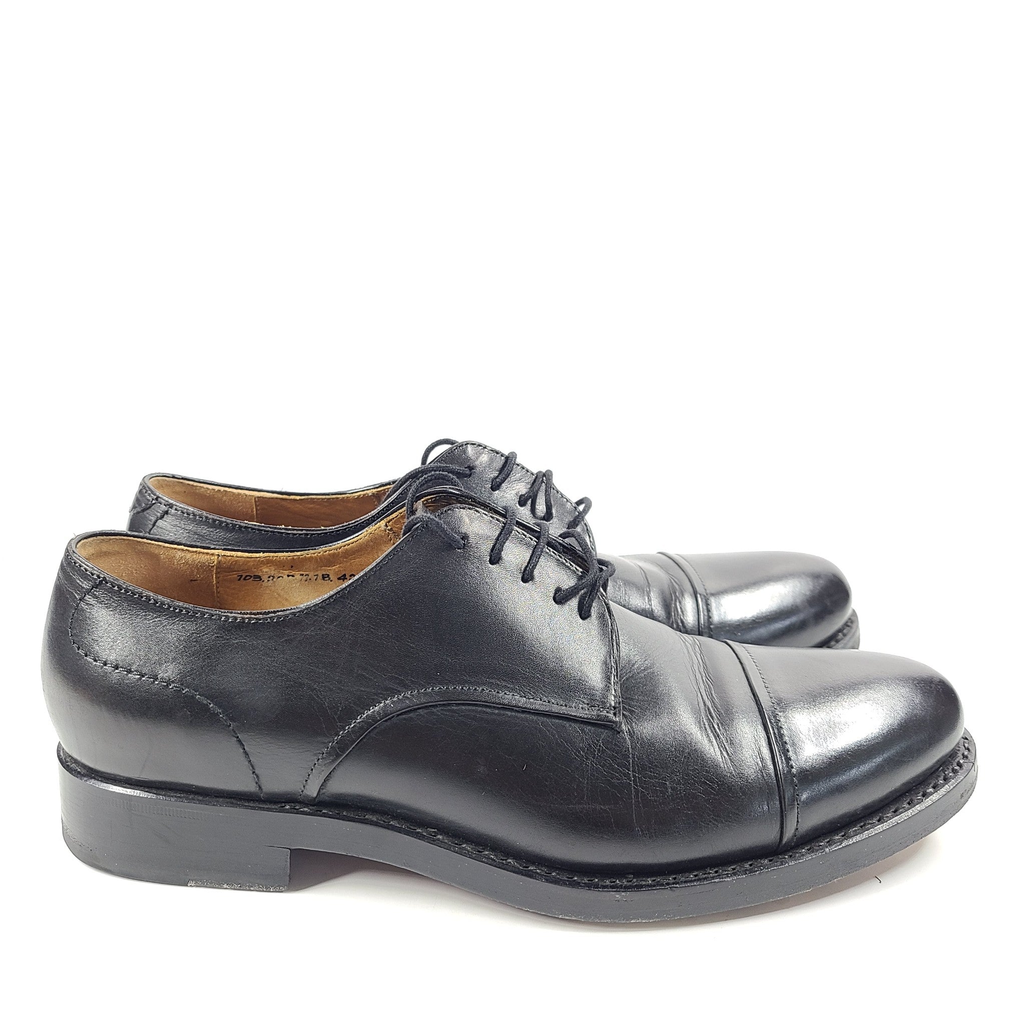 Hammerstein 'Bill' Hand Stitched Derby Shoes Cap Toe Leather Black Sz 9
