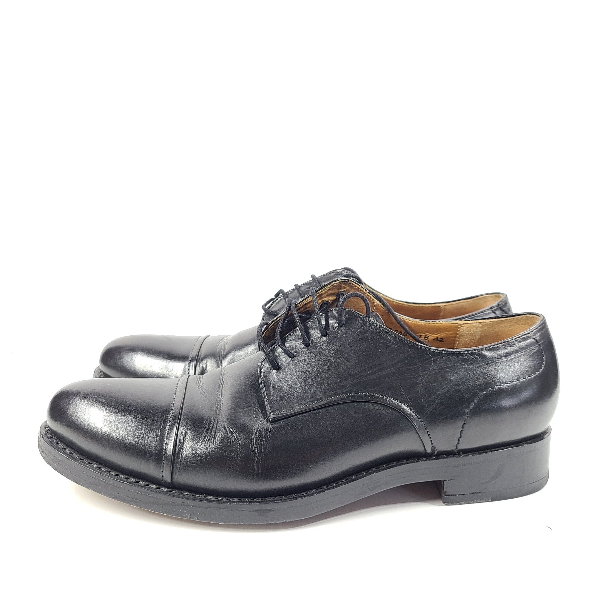 Hammerstein 'Bill' Hand Stitched Derby Shoes Cap Toe Leather Black Sz 9