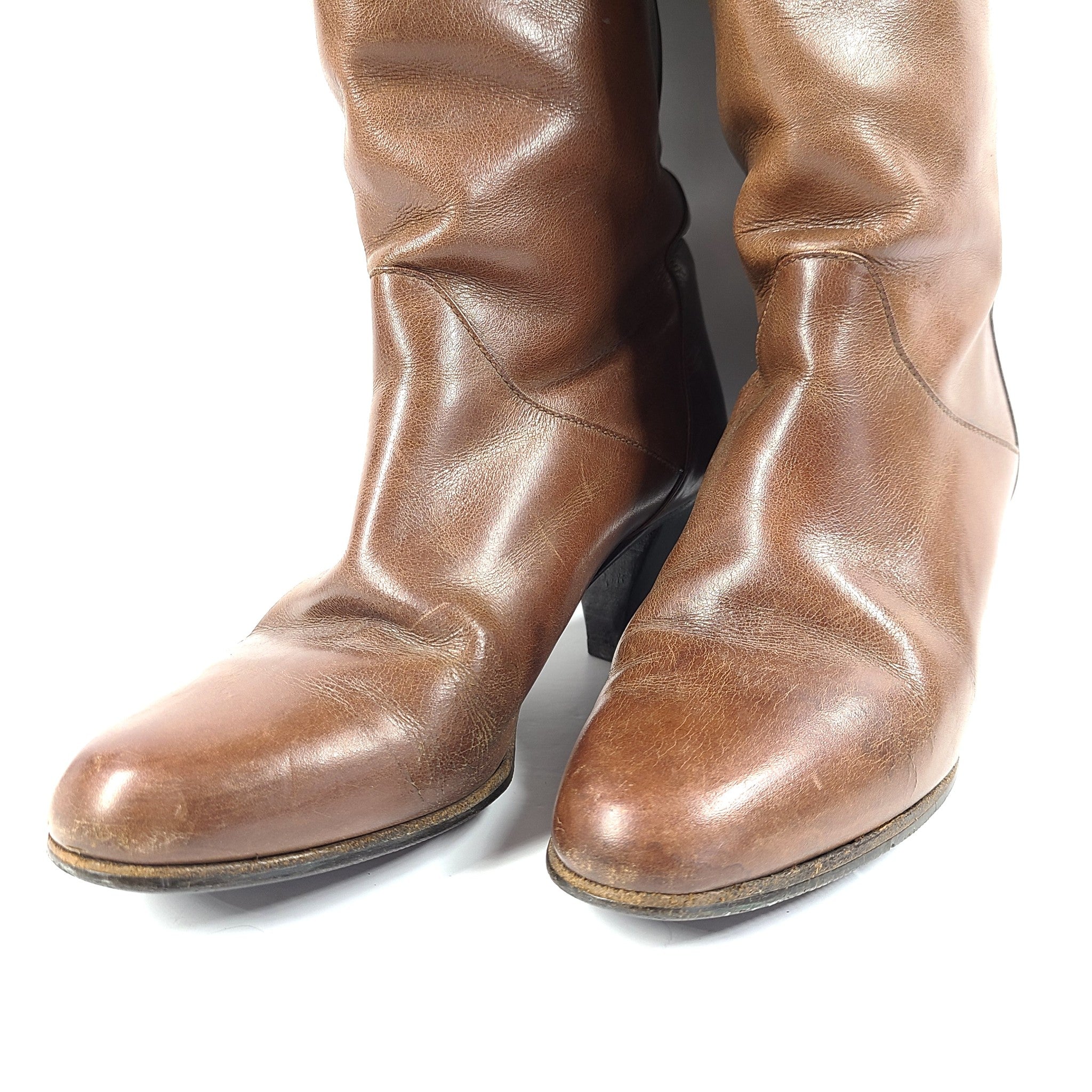 Vintage Celine Leather Riding Boots Cognac Brown Women's Sz EUR 36 / US 6