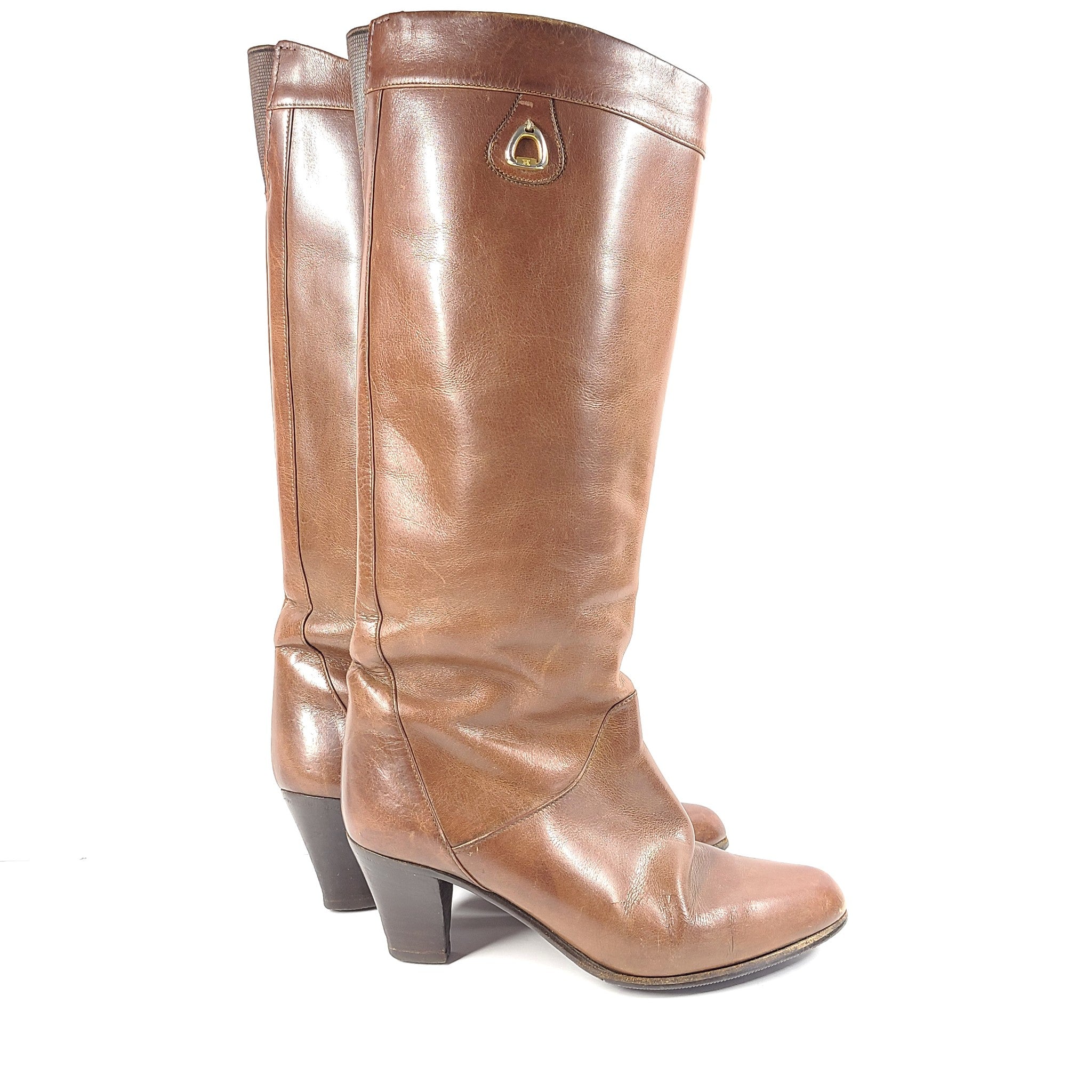 Vintage Celine Leather Riding Boots Cognac Brown Women's Sz EUR 36 / US 6