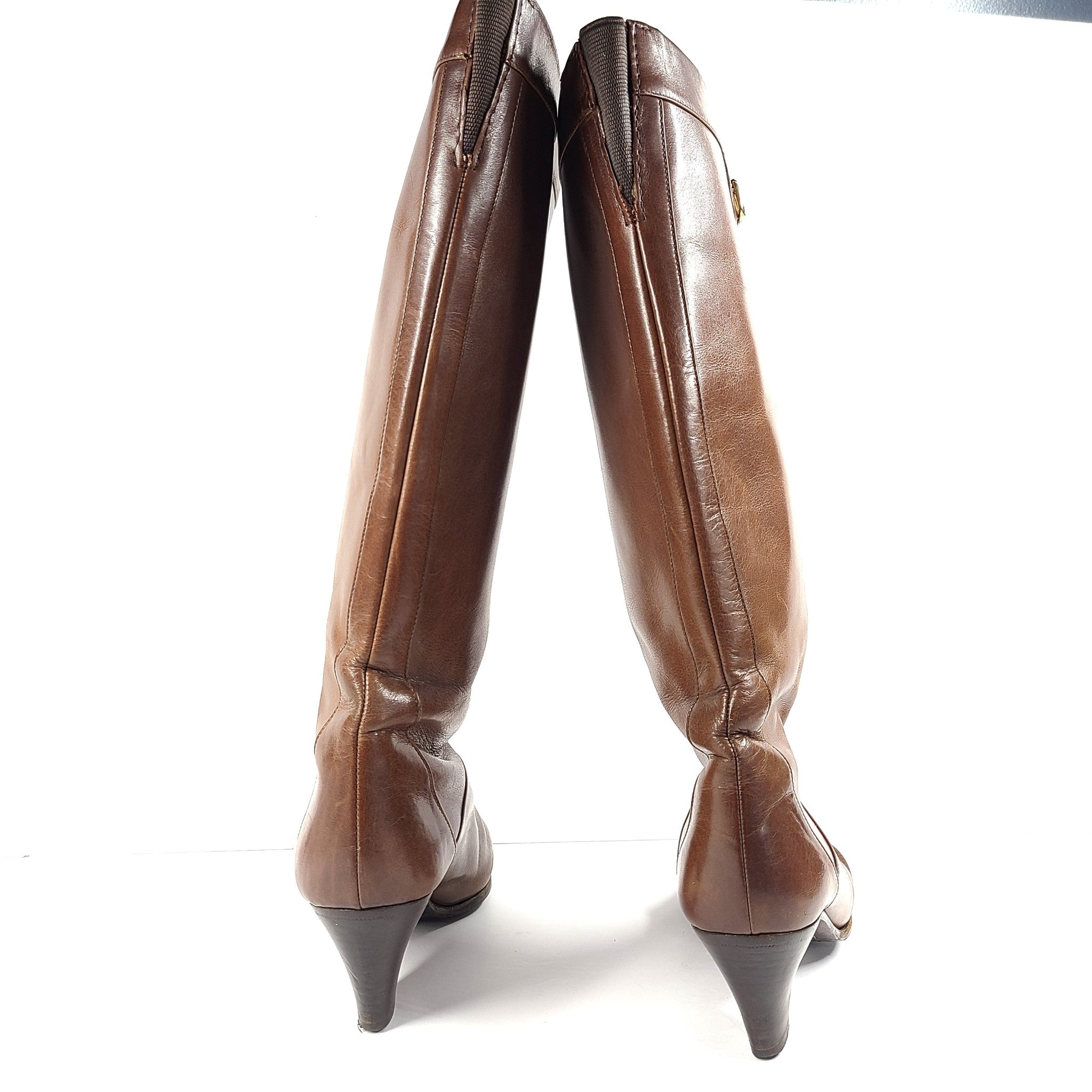 Vintage Celine Leather Riding Boots Cognac Brown Women's Sz EUR 36 / US 6