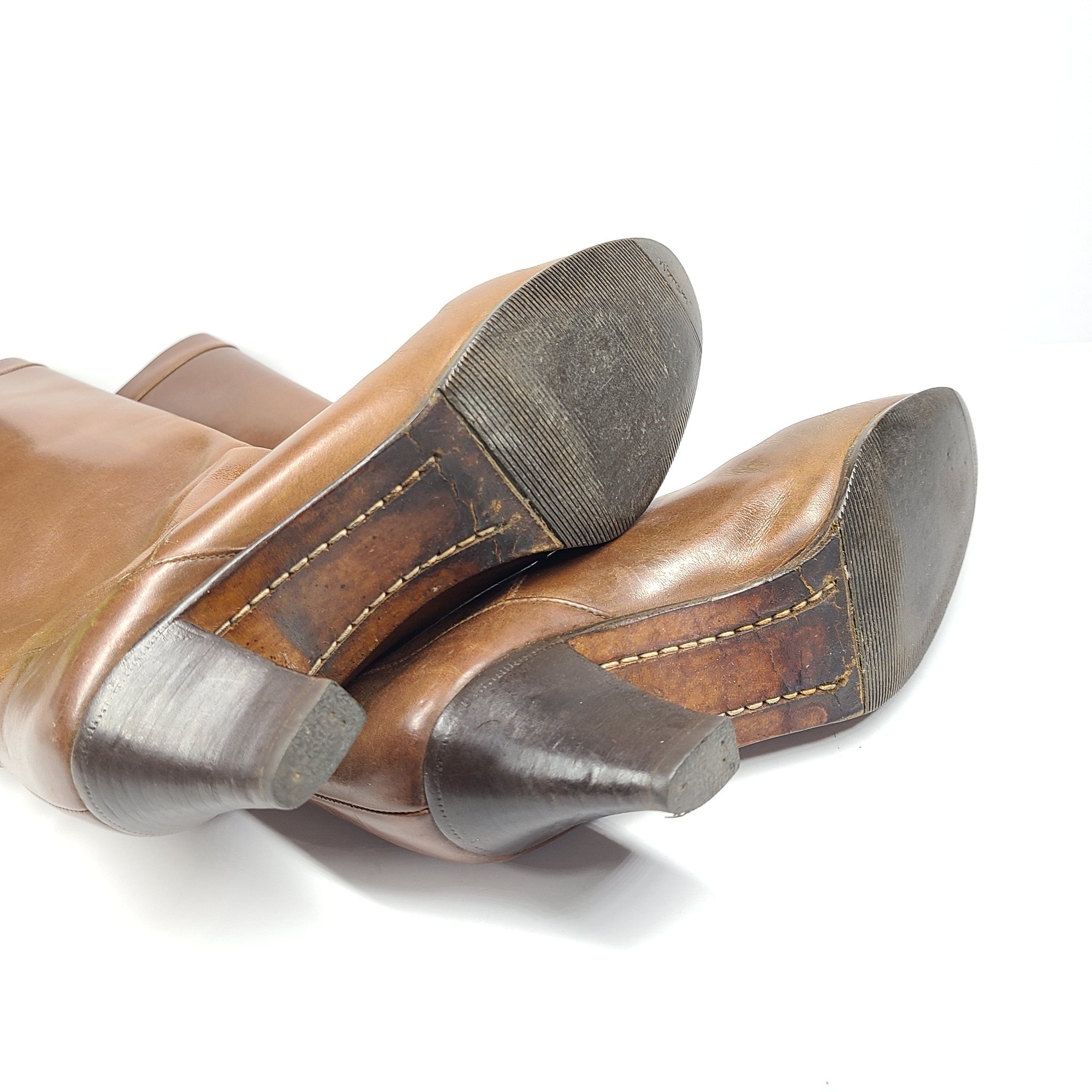 Vintage Celine Leather Riding Boots Cognac Brown Women's Sz EUR 36 / US 6