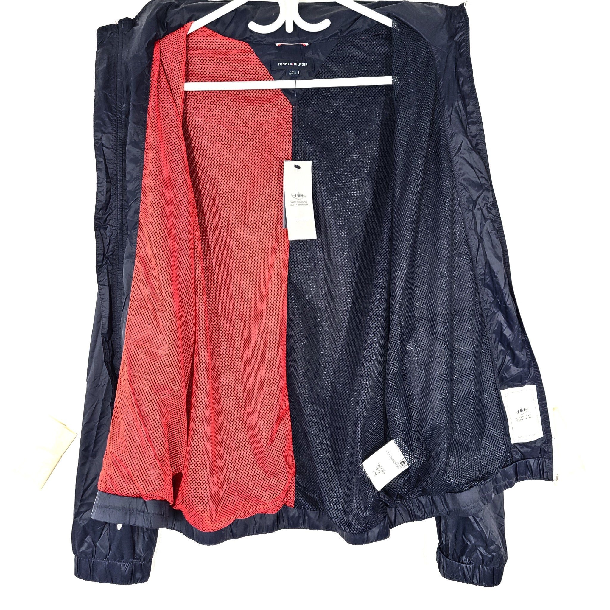 Tommy Hilfiger Men's Hooded Rain Windbreaker Jacket Blue Sz L NWT