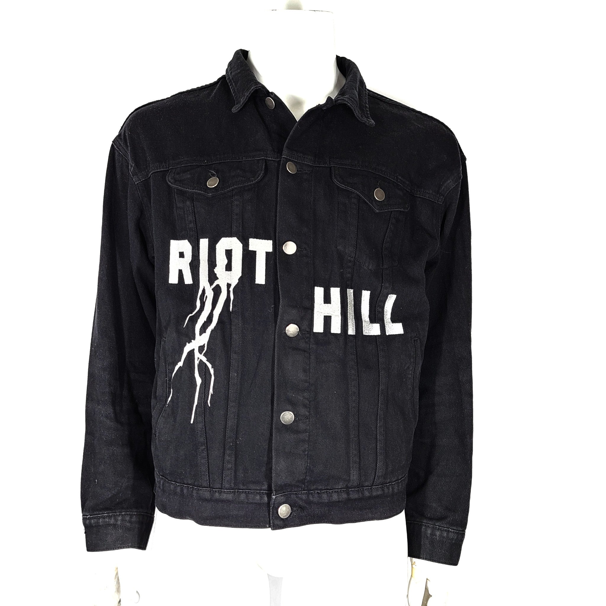 Riot Hill Men's Denim Trucker Jean Jacket Black Sz XL As Seen On Weeknd