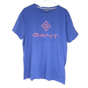 Gant Men's T-Shirt Large Logo Regular Fit Tee Crew Neck Blue Sz XL