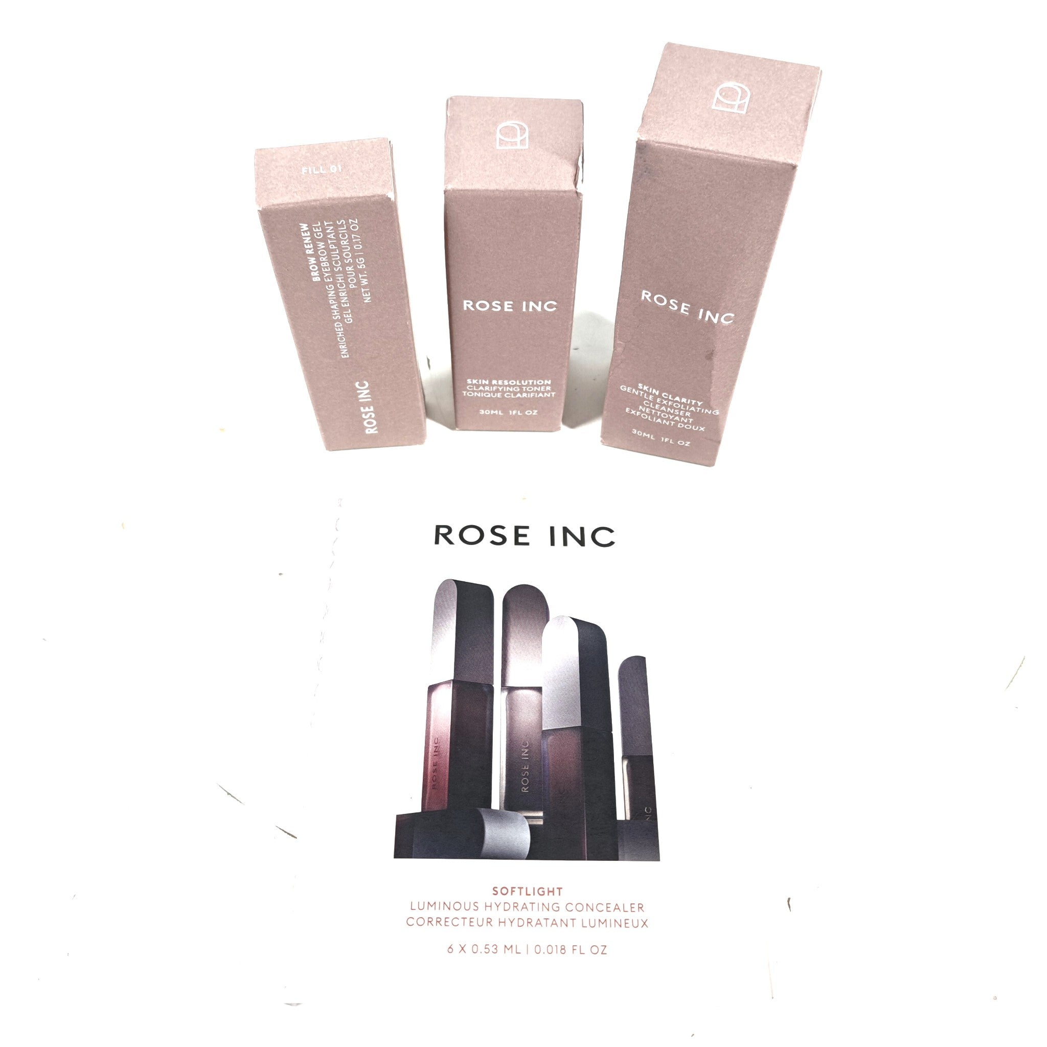 4 Pc Set Rose Inc Cleanser + Toner + Eyebrow Gel + Concealer Sample Travel Size