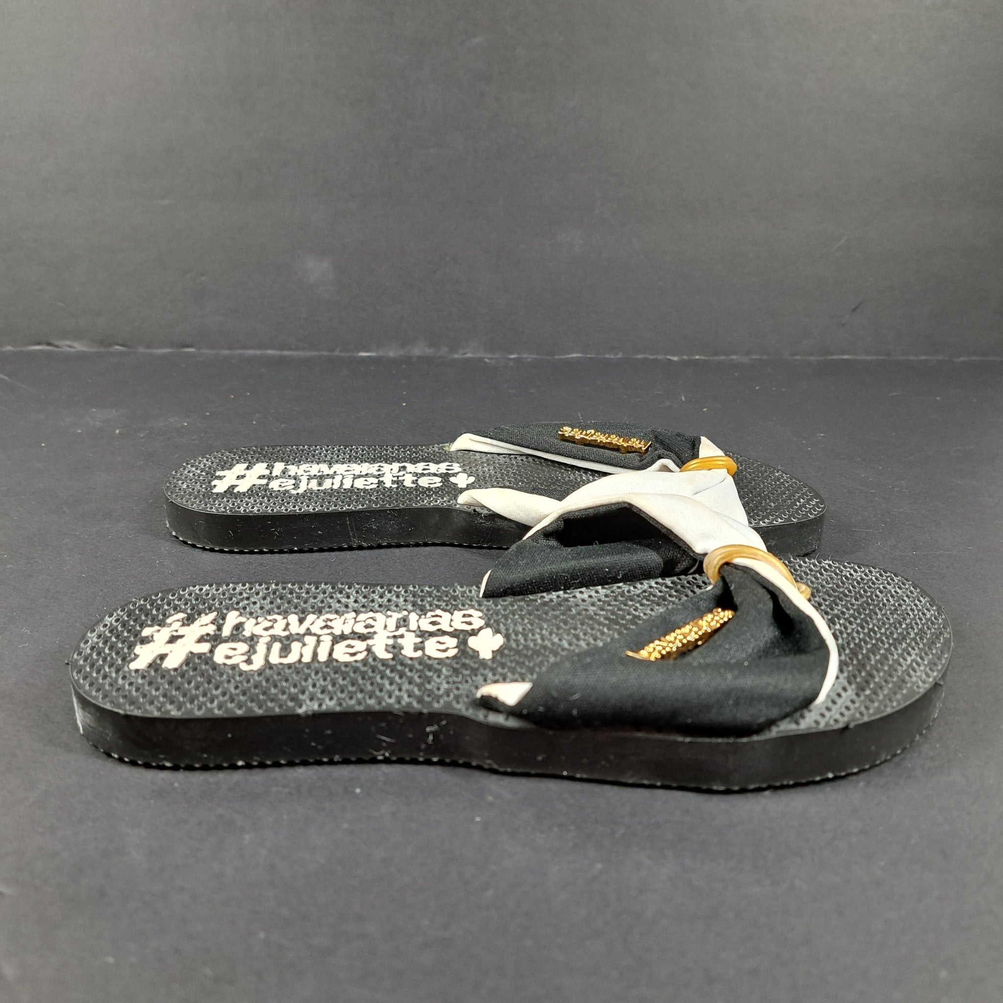 Havaianas + Juliette Flip Flop Sandals Flats with Bow Black White Sz 4