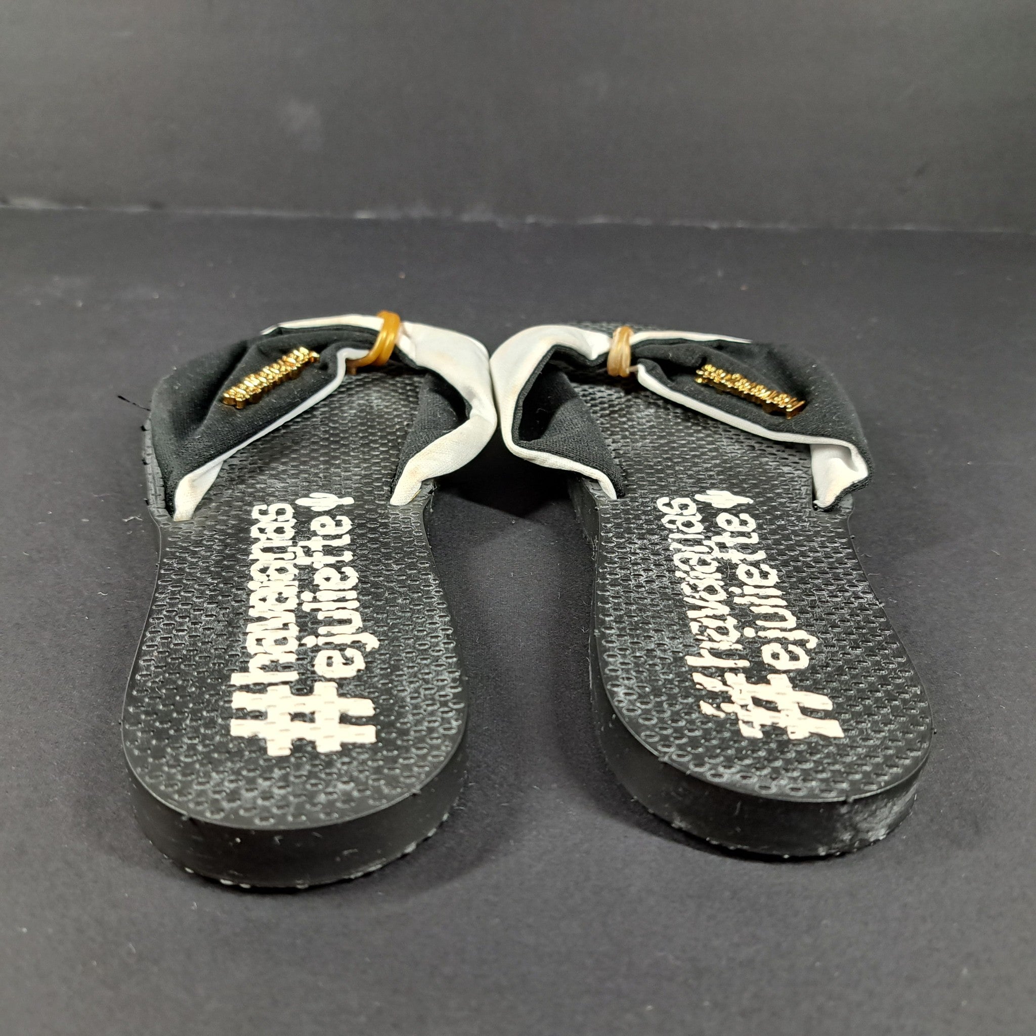 Havaianas + Juliette Flip Flop Sandals Flats with Bow Black White Sz 4