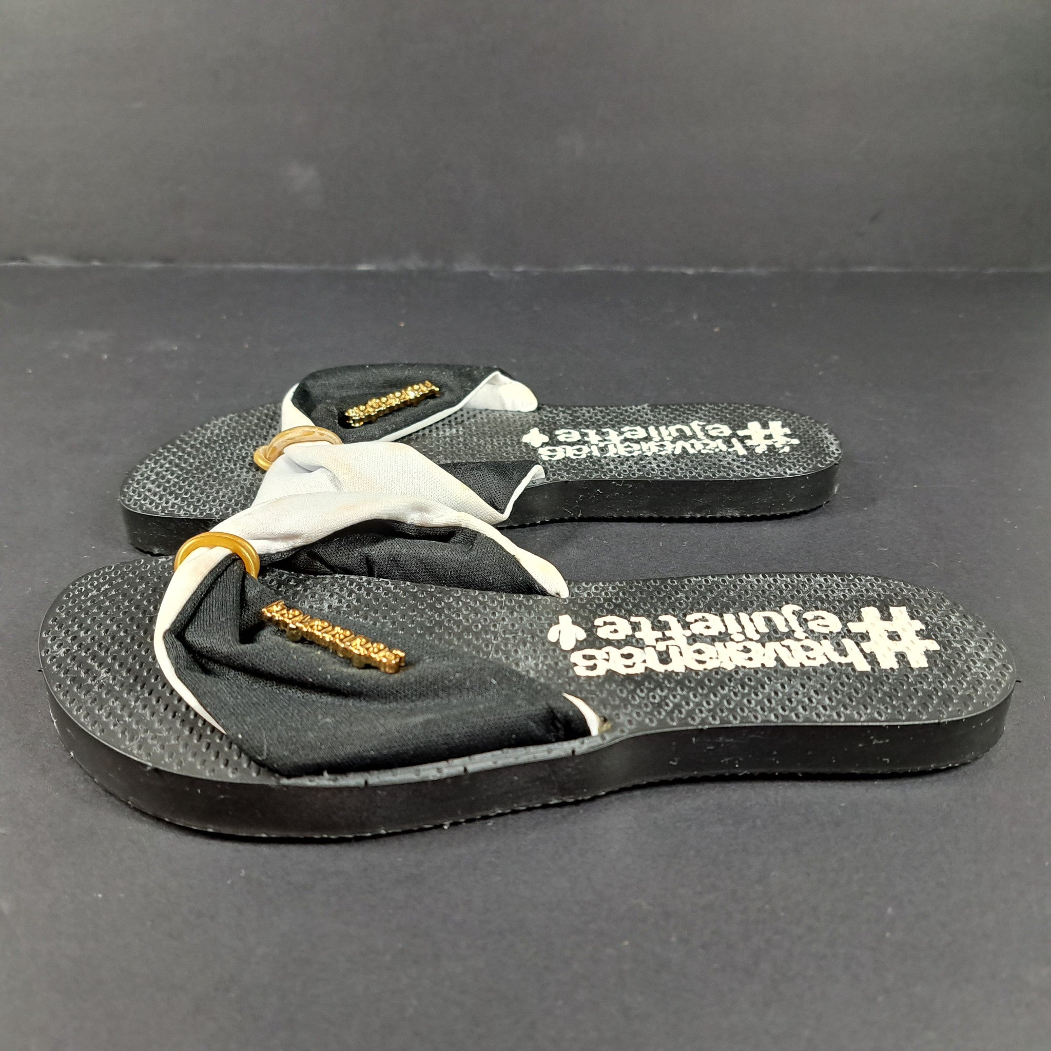 Havaianas + Juliette Flip Flop Sandals Flats with Bow Black White Sz 4