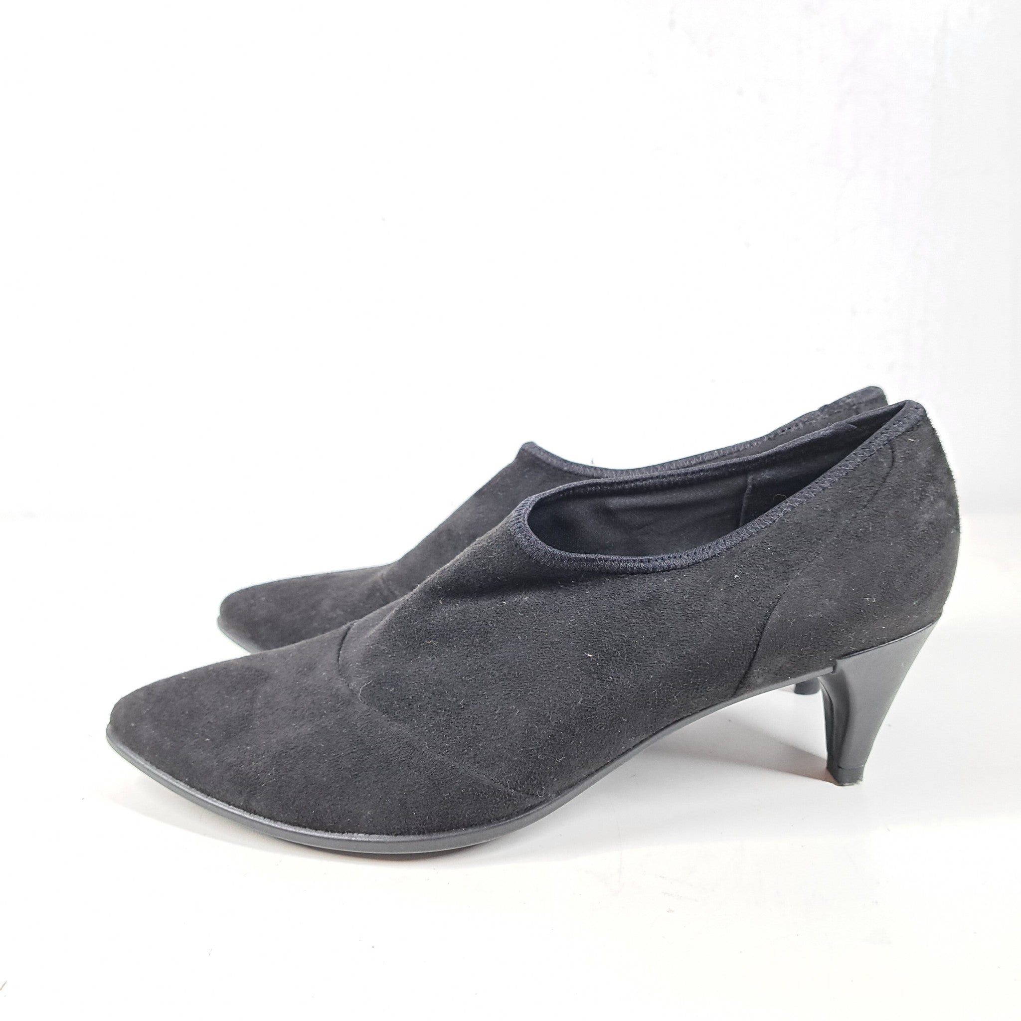 ECCO Women's Shape 45 Sleek Slip On Booties Heels Black Suede Sz 10.5 Shooties