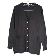Tommy Hilfiger Women's Cardigan Lightweight Knit Button Jacket V Neck Black Sz L
