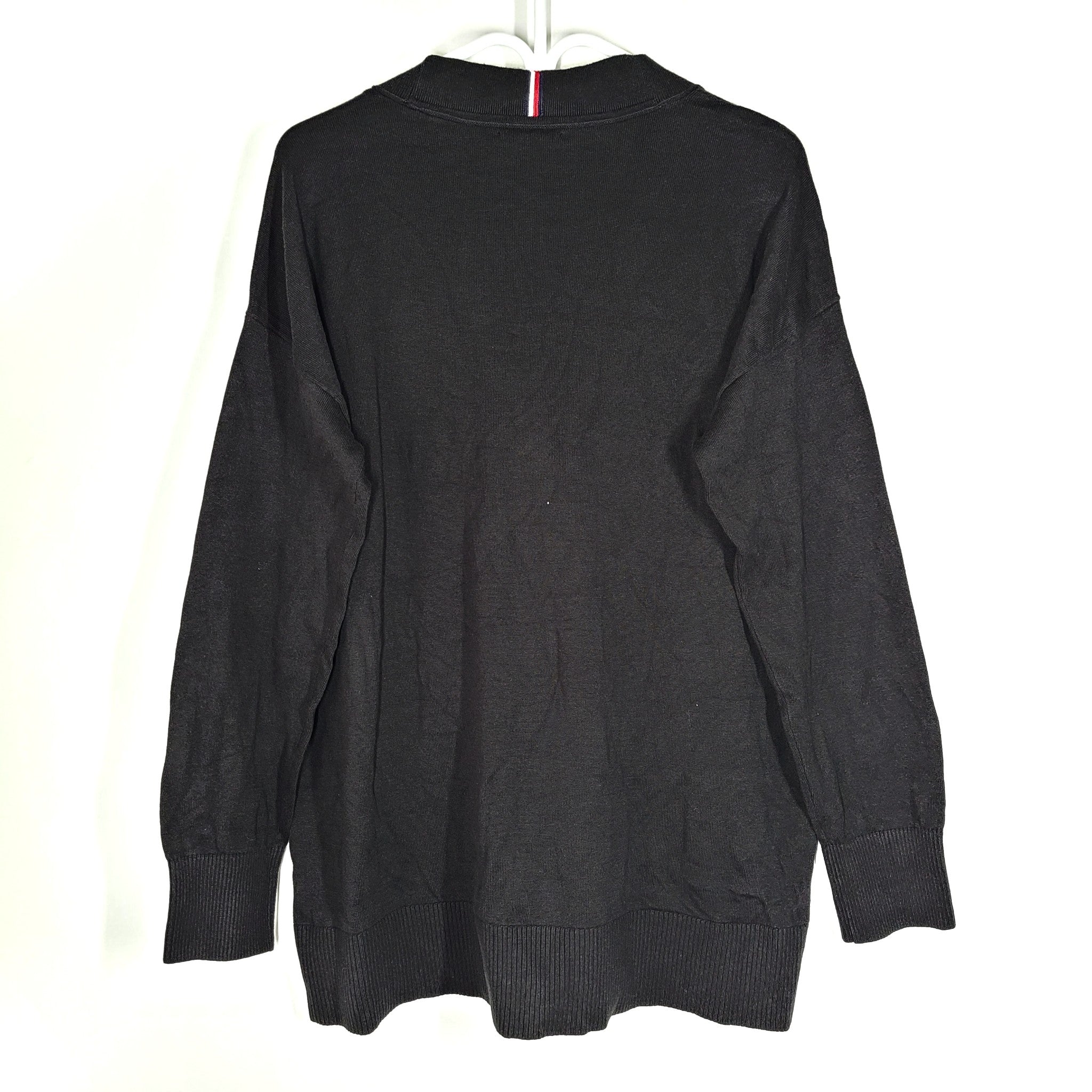 Tommy Hilfiger Women's Cardigan Lightweight Knit Button Jacket V Neck Black Sz L