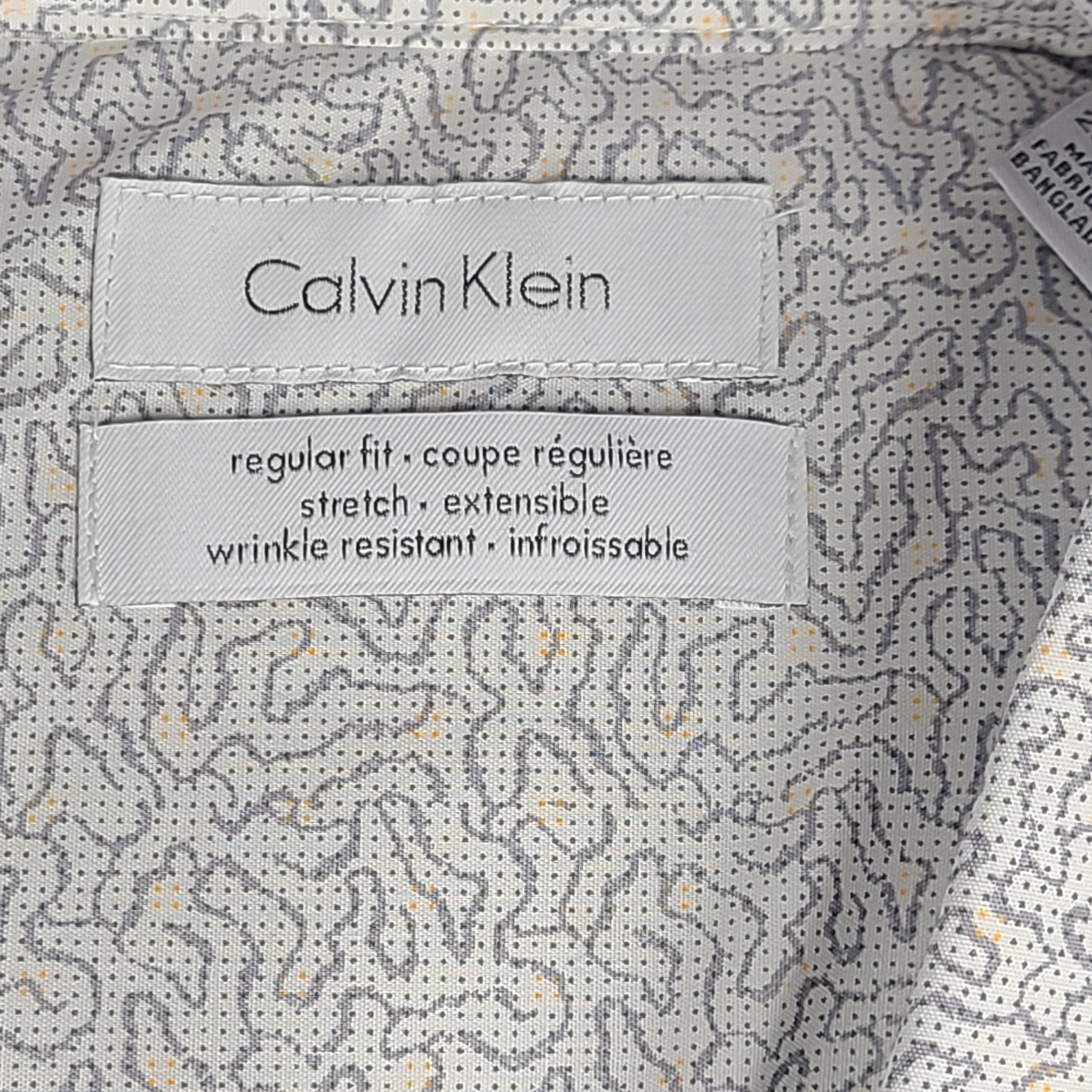 Calvin Klein Men's Stretch Short Sleeve Buttoned Shirt White Pattern Sz XXL