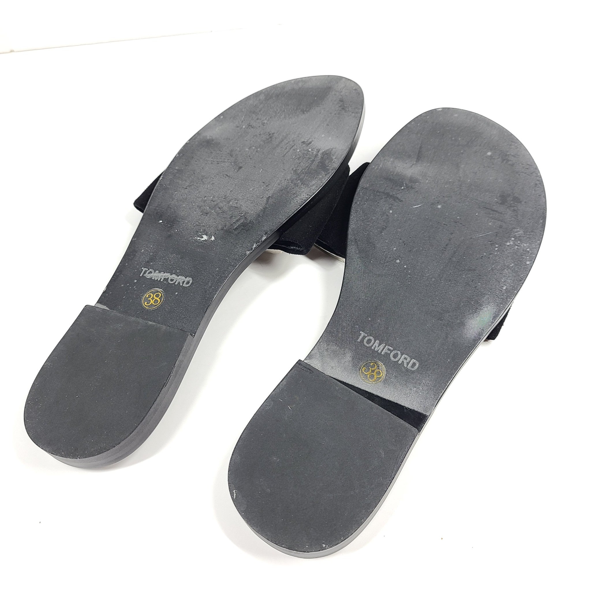 Tom Ford TF Logo Sandals Slides Black Leather Microsuede US 7.5