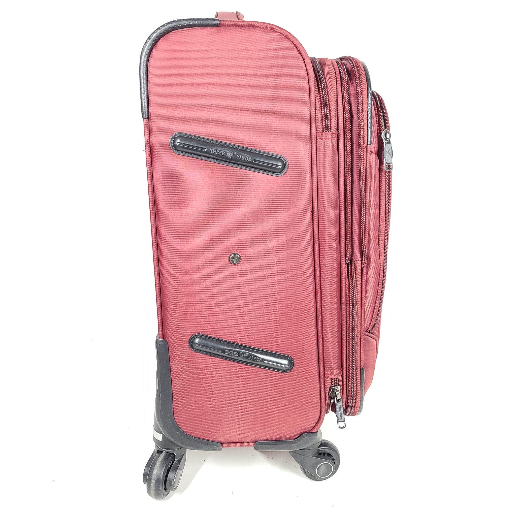 Three Birds 23" Spinner Carry On Softshell Expandable Luggage Locking Red