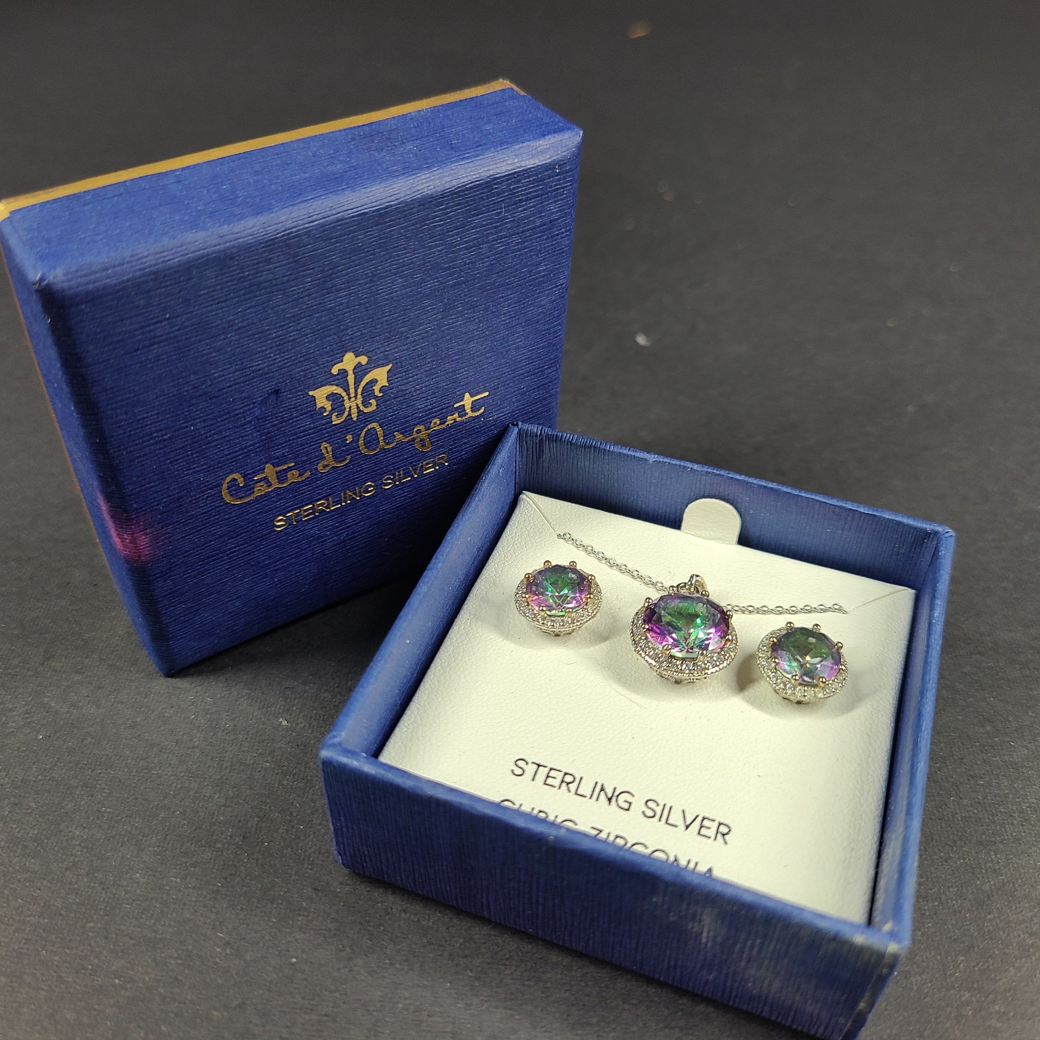 Cote d'Argent Sterling Silver Cubic Zirconia Necklace and Earrings Set