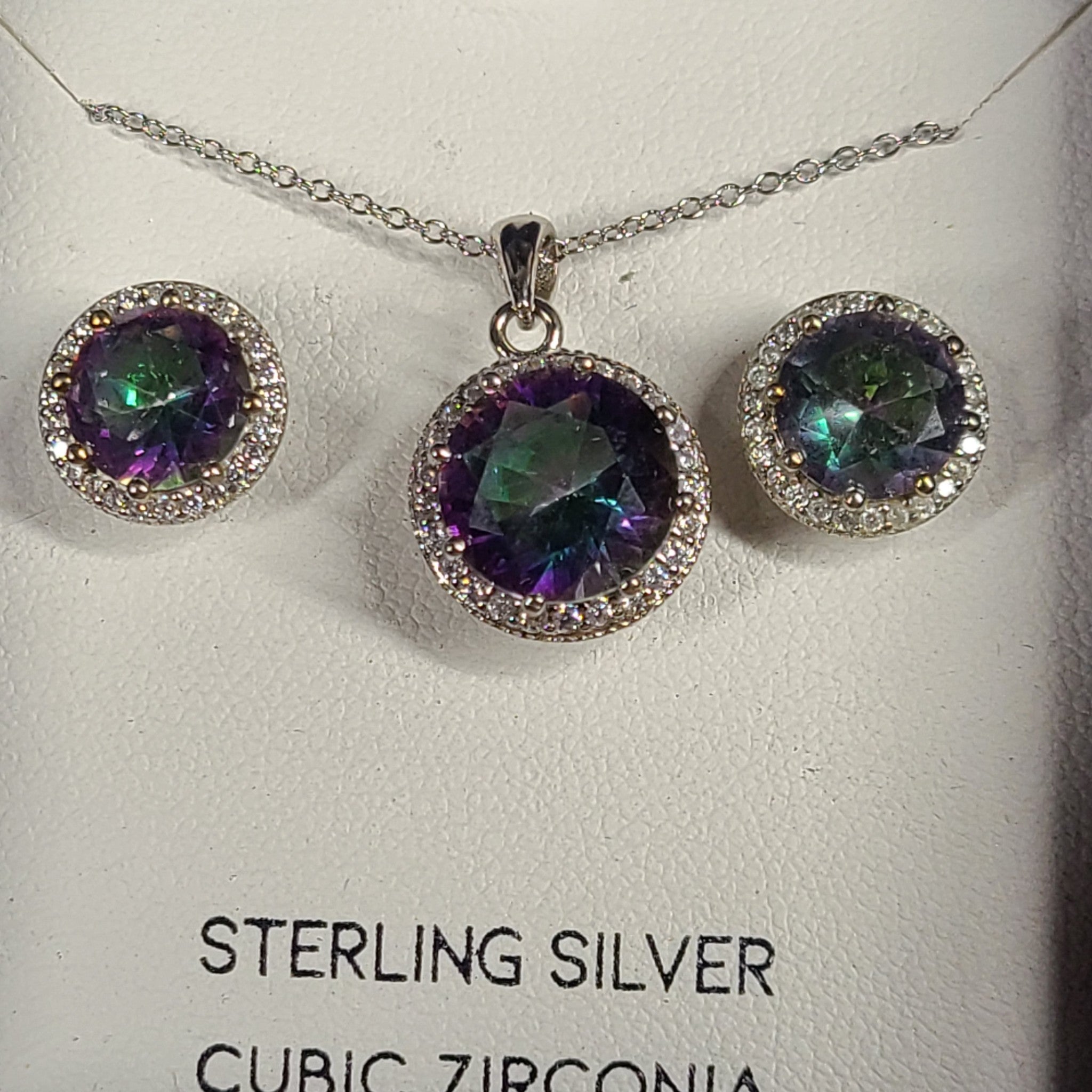 Cote d'Argent Sterling Silver Cubic Zirconia Necklace and Earrings Set