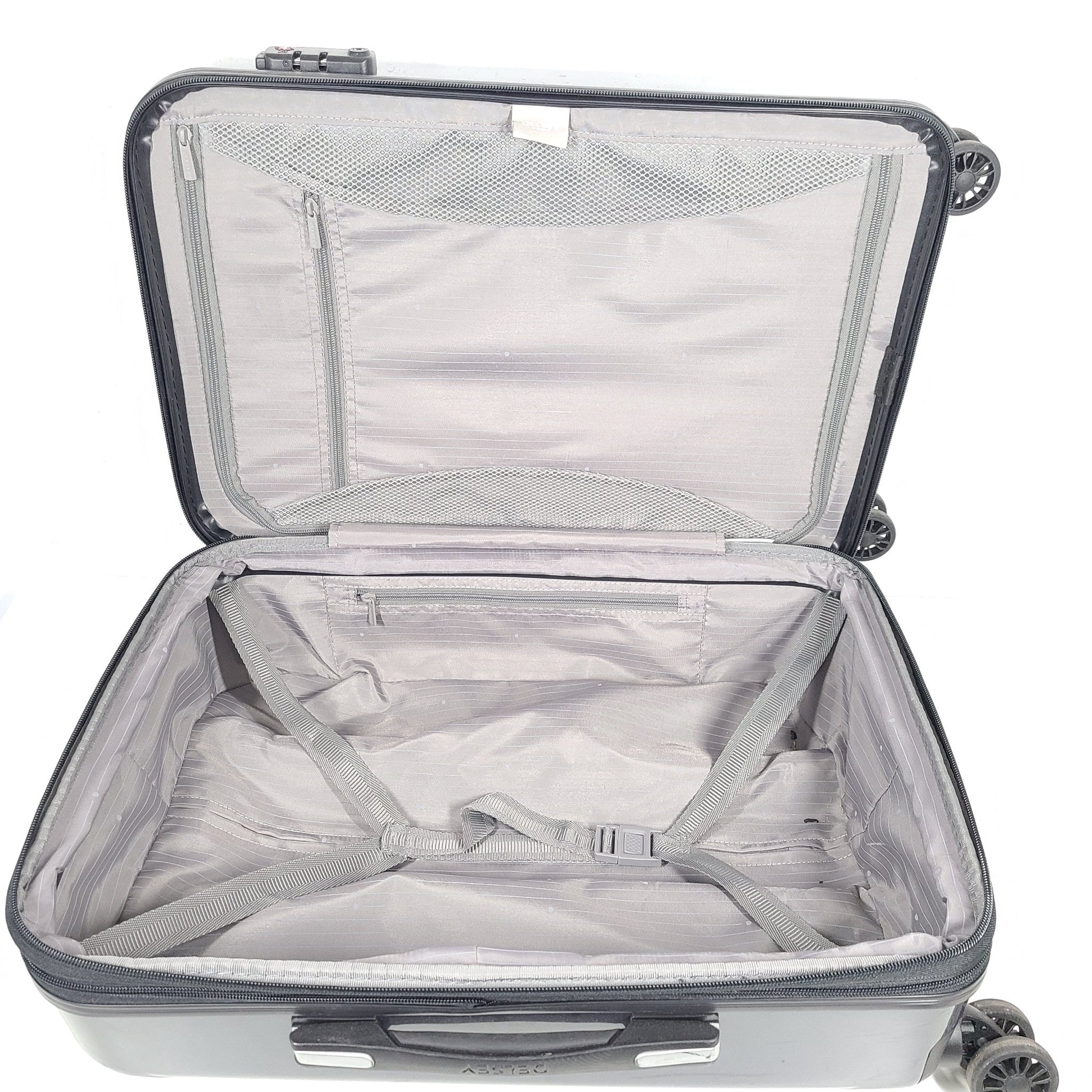 Delsey Helium Aero 22" Spinner Carry On Luggage Expandable PolyCarb Lock Gray
